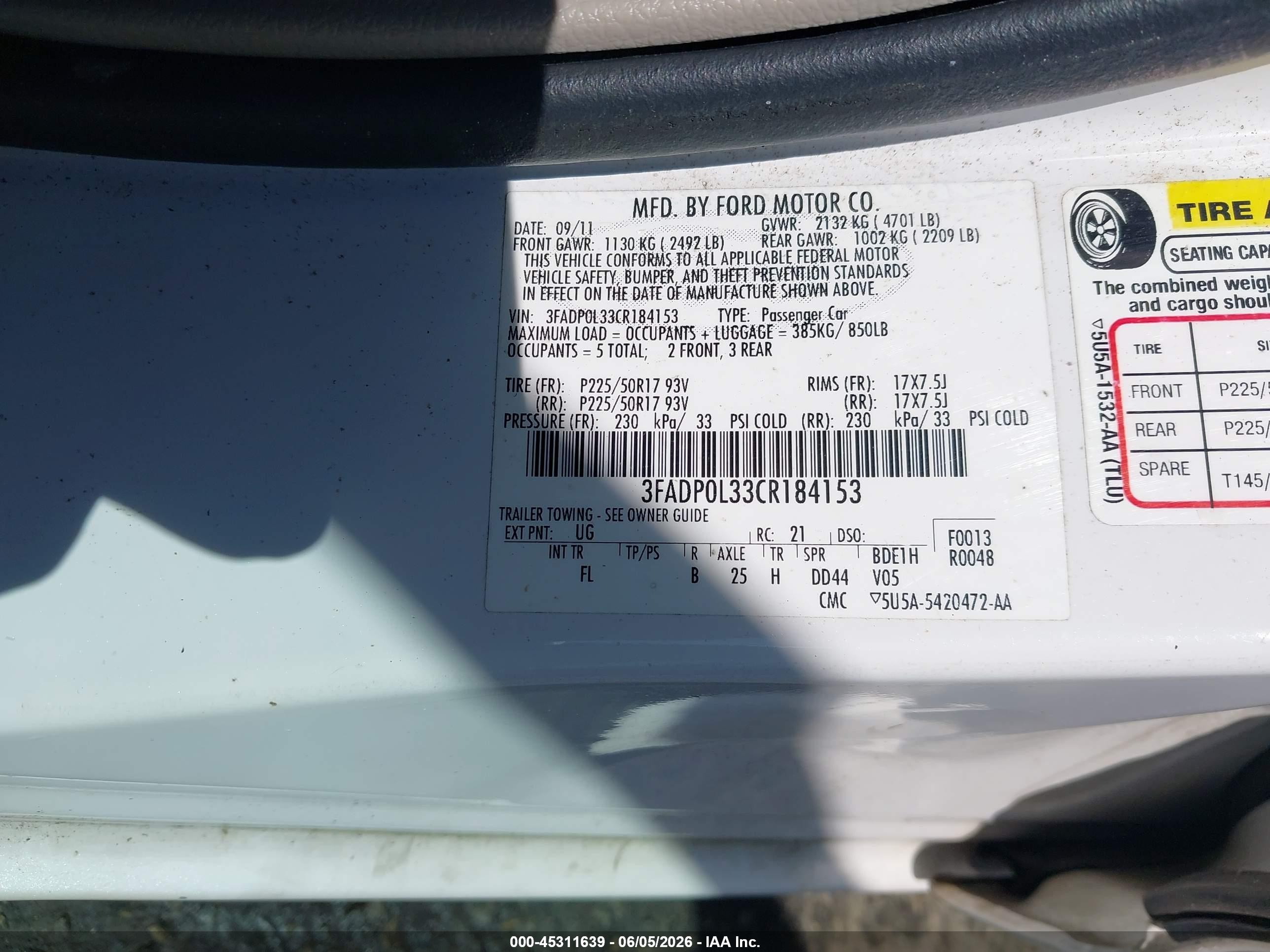 2012 Ford Fusion Hybrid White vin: 3FADP0L33CR184153
