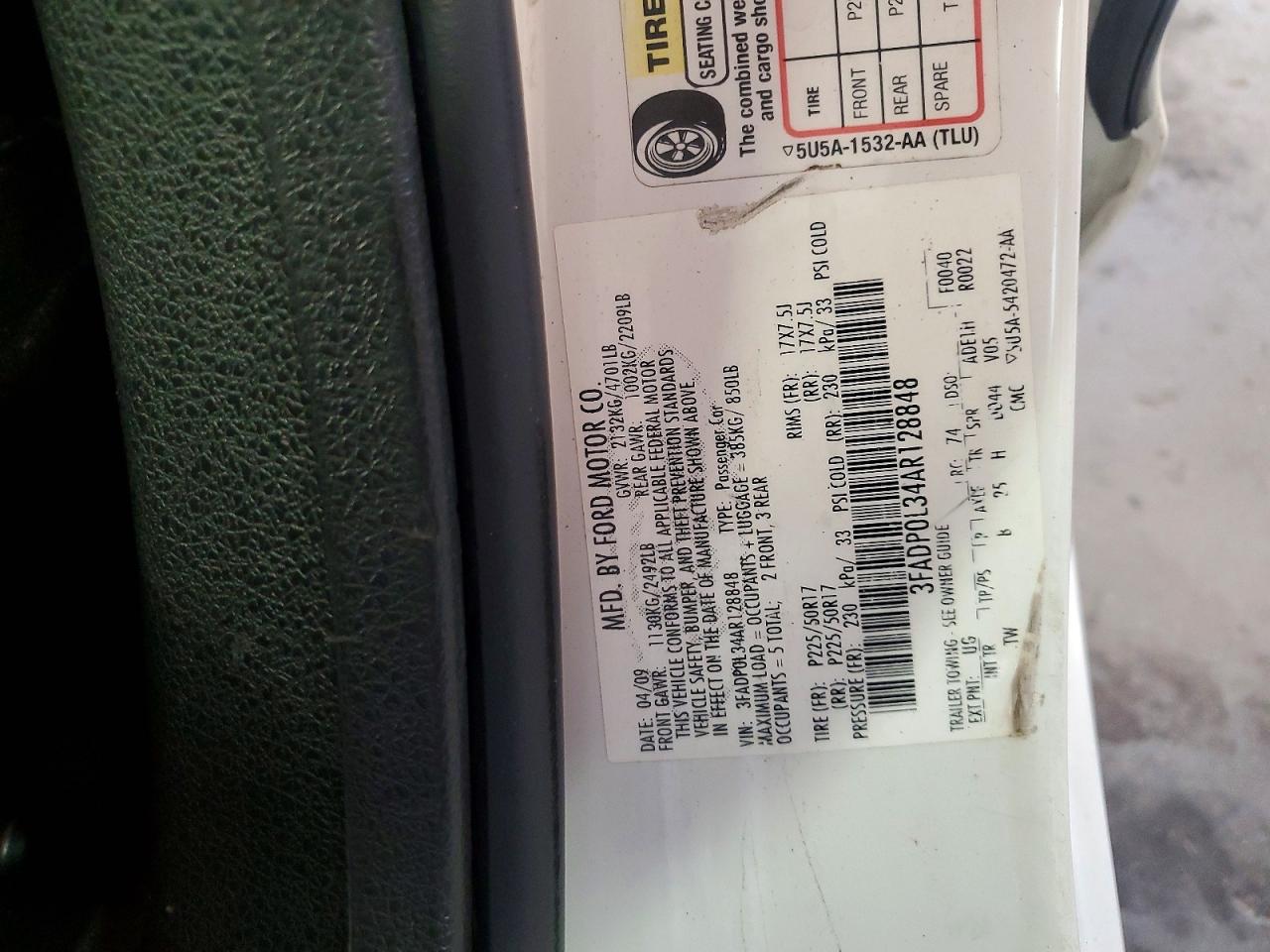 2010 Ford Fusion Hybrid White vin: 3FADP0L34AR128848