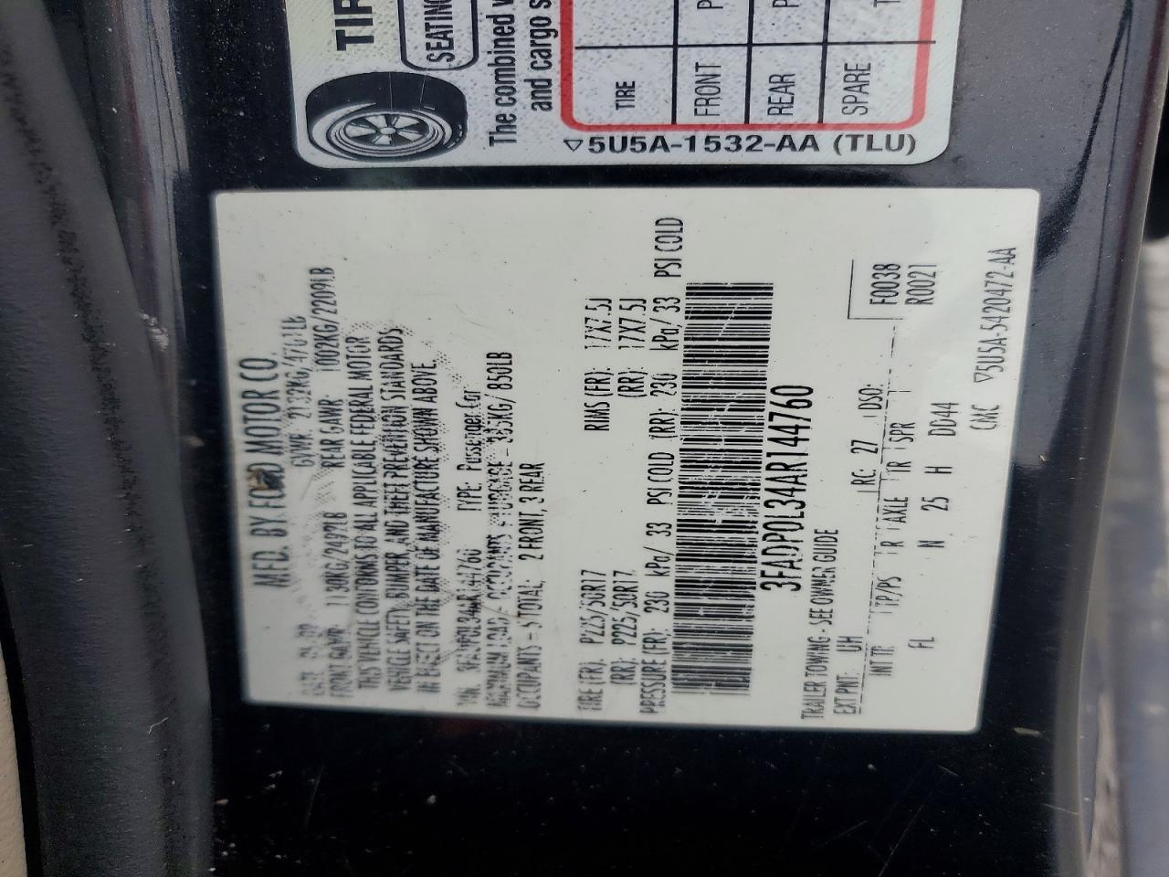 2010 Ford Fusion Hybrid Black vin: 3FADP0L34AR144760