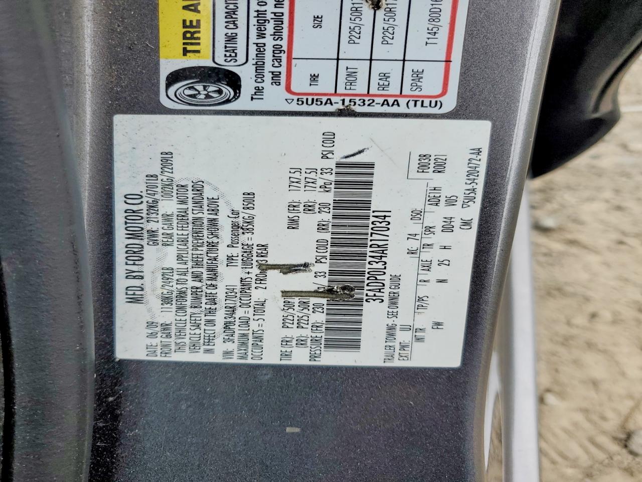 2010 Ford Fusion Hybrid Серый vin: 3FADP0L34AR170341