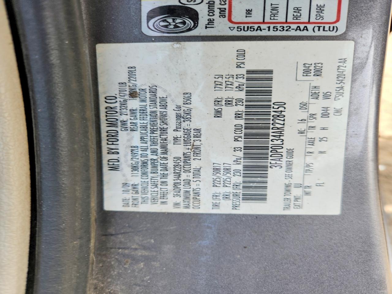 2010 Ford Fusion Серый vin: 3FADP0L34AR228450
