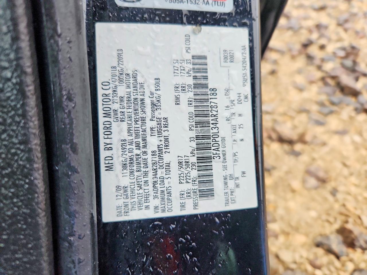 2010 Ford Fusion Black vin: 3FADP0L34AR287188