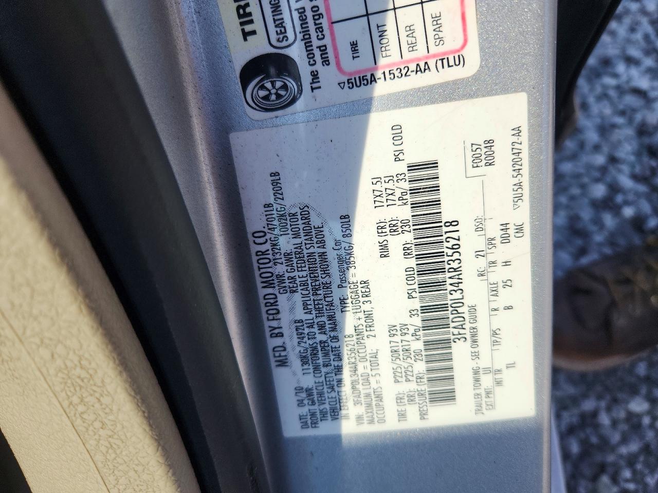 2010 Ford Fusion Hybrid Silver vin: 3FADP0L34AR356218