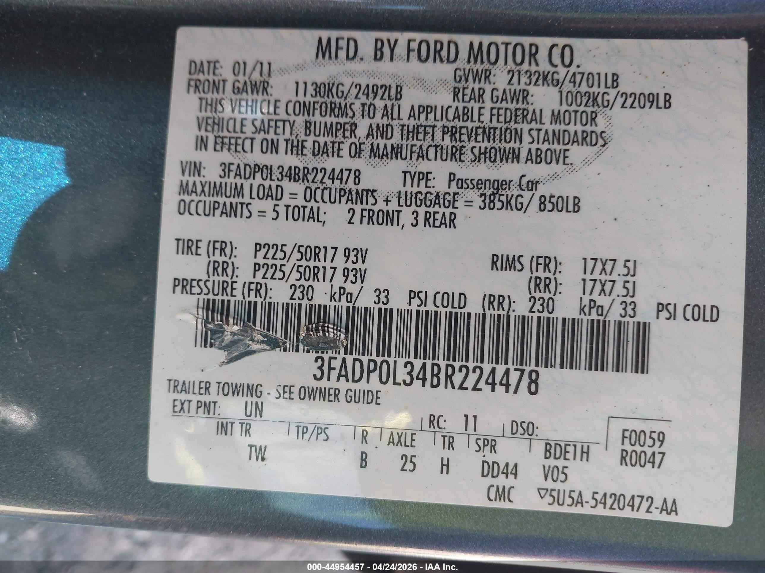 2011 Ford Fusion Hybrid   Blue vin: 3FADP0L34BR224478