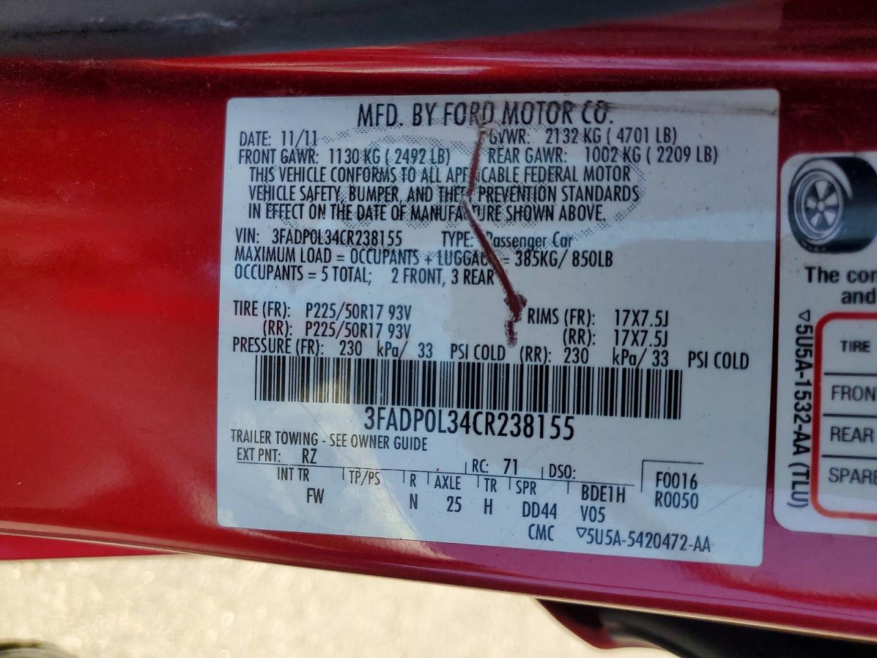 2012 Ford Fusion Hybrid Burgundy vin: 3FADP0L34CR238155