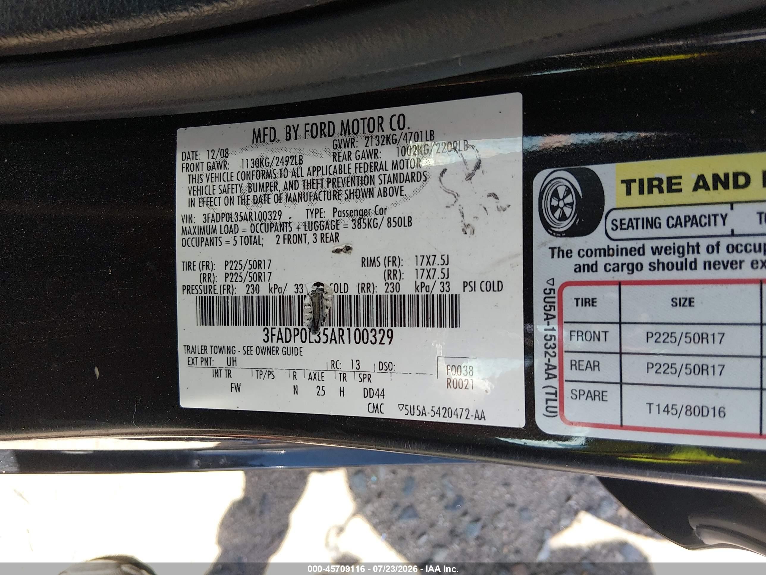 2010 Ford Fusion Hybrid   Black vin: 3FADP0L35AR100329