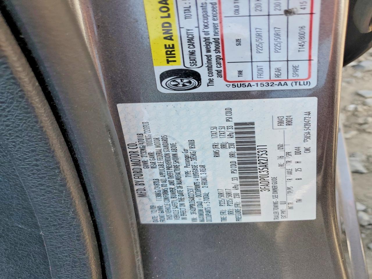 2010 Ford Fusion Hybrid Gray vin: 3FADP0L35AR275311