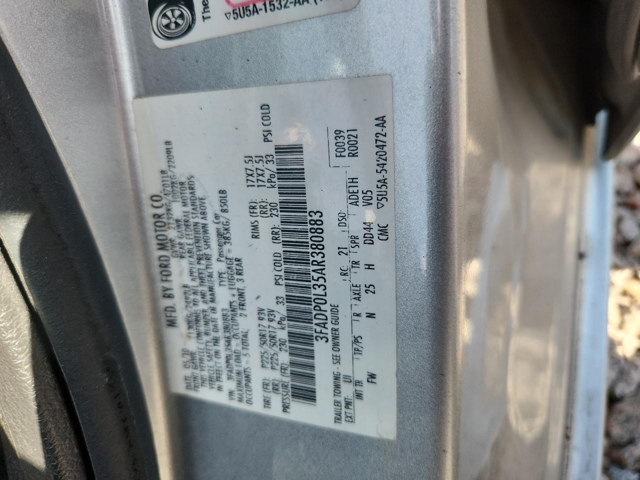 2010 Ford Fusion Hybrid Silver vin: 3FADP0L35AR380883