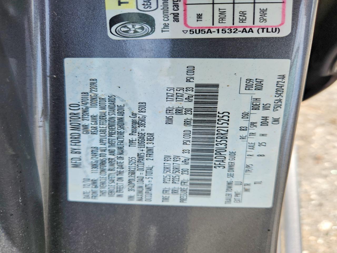 2011 Ford Fusion Hybrid Gray vin: 3FADP0L35BR215255