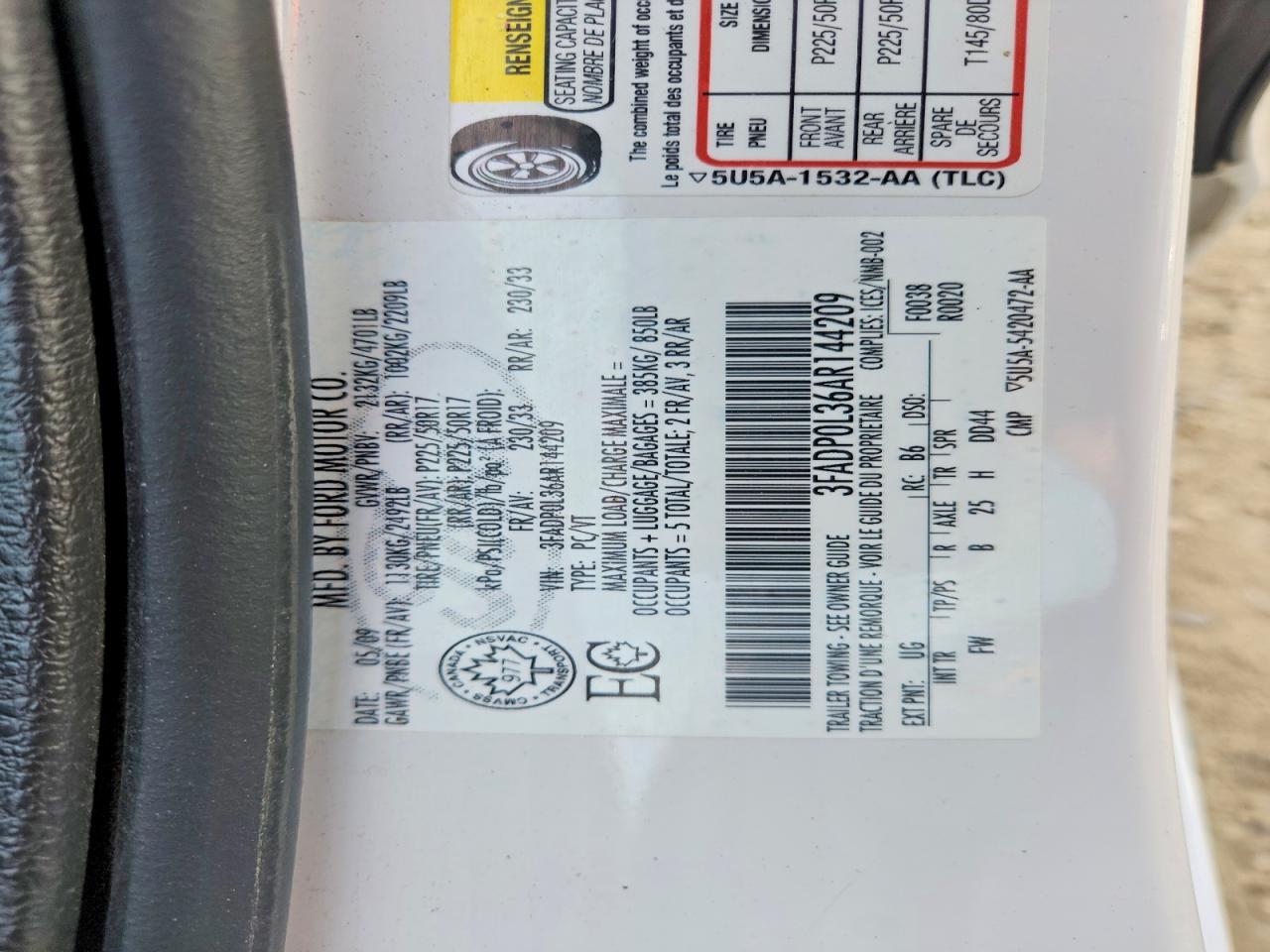 2010 Ford Fusion Hybrid White vin: 3FADP0L36AR144209