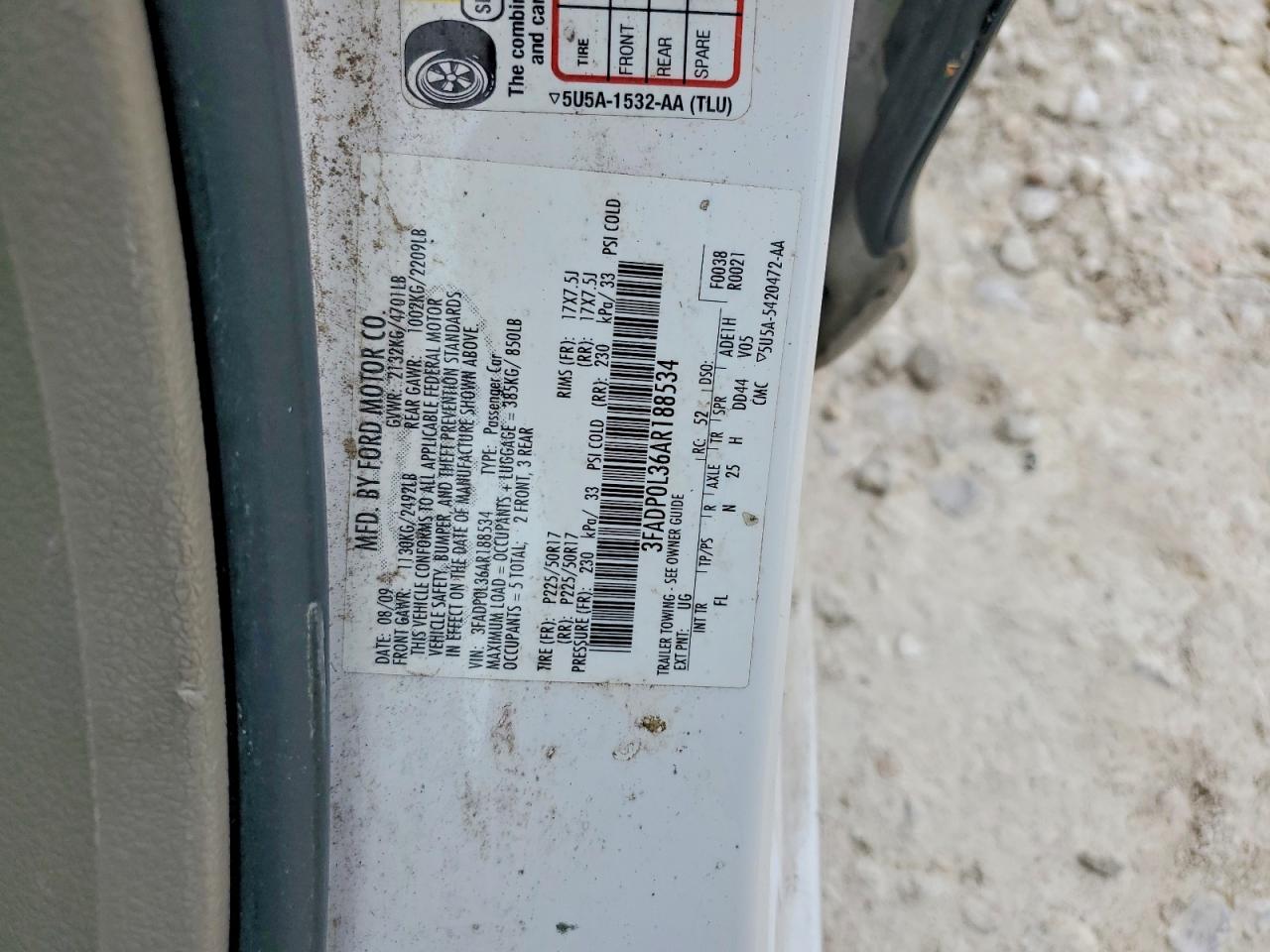 2010 Ford Fusion Hybrid White vin: 3FADP0L36AR188534