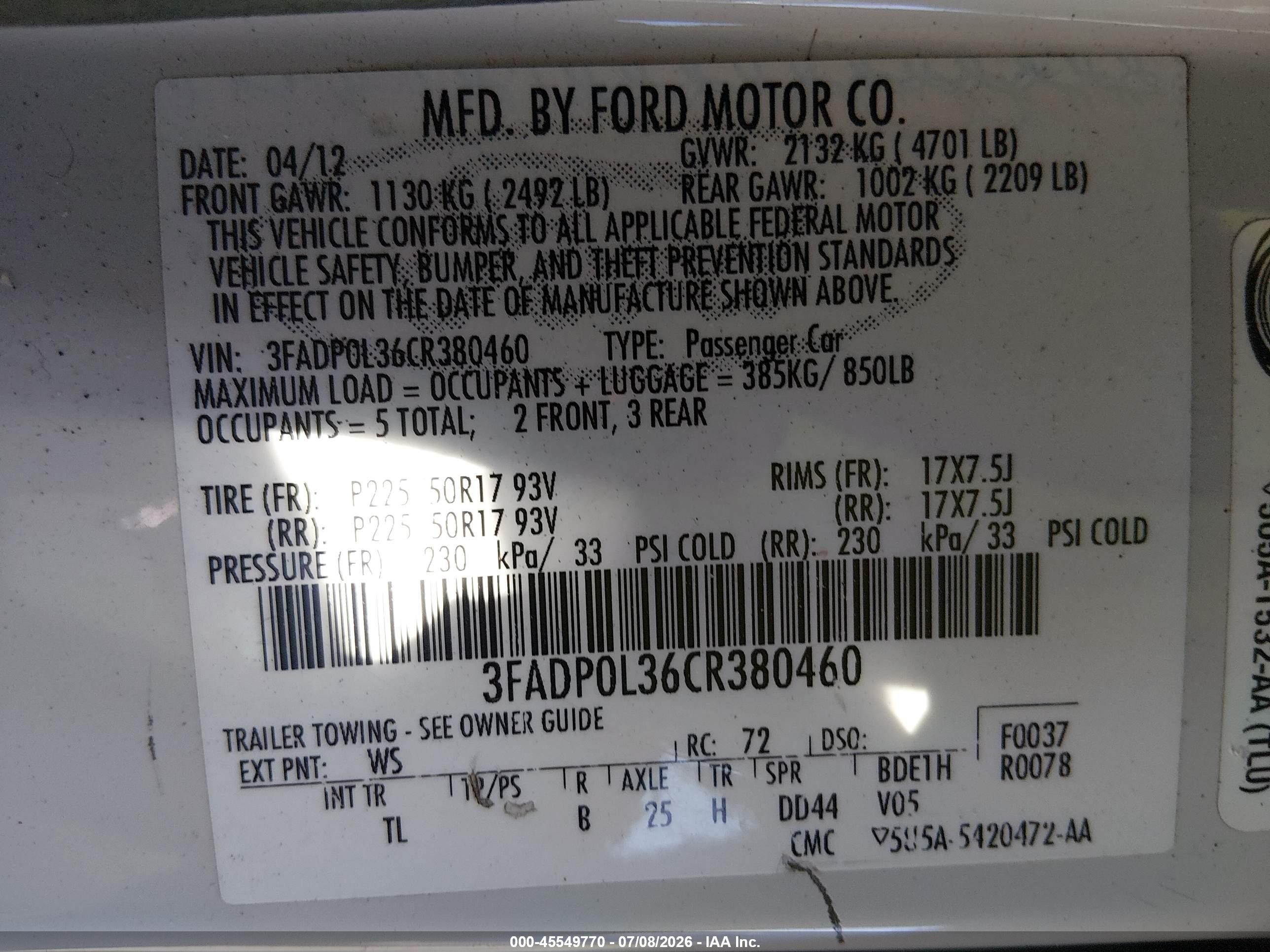 2012 Ford Fusion Hybrid   White vin: 3FADP0L36CR380460