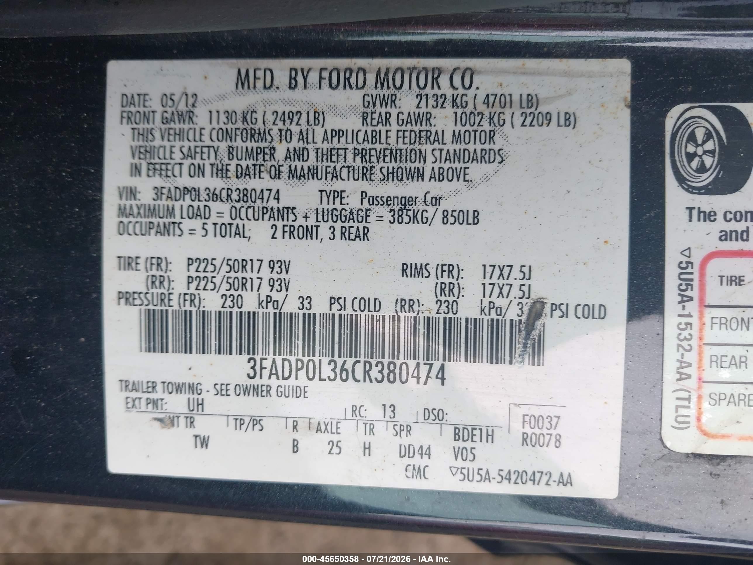 2012 Ford Fusion Hybrid   Черный vin: 3FADP0L36CR380474