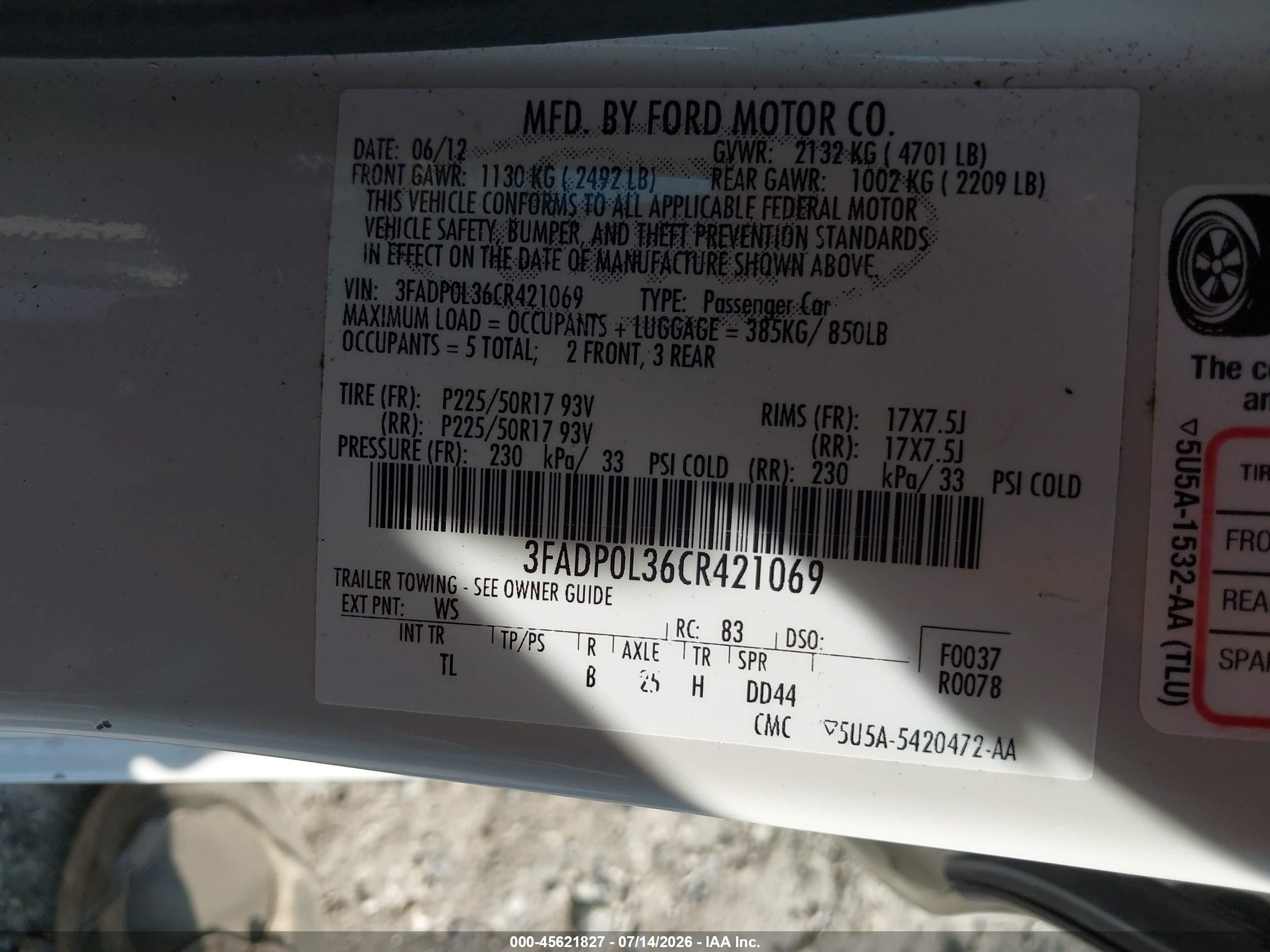 2012 Ford Fusion Hybrid   White vin: 3FADP0L36CR421069