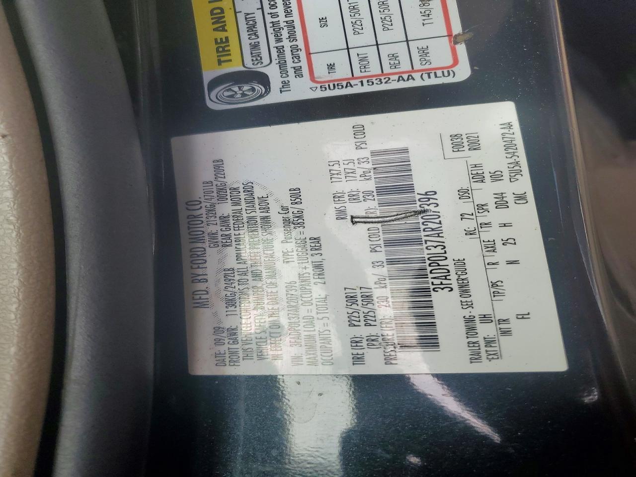 2010 Ford Fusion Hybrid Black vin: 3FADP0L37AR207396