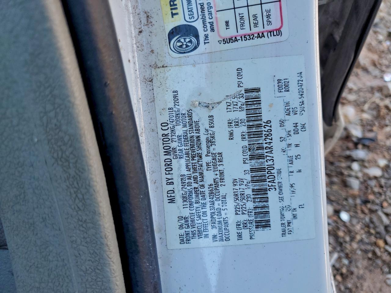 2010 Ford Fusion Hybrid White vin: 3FADP0L37AR428626