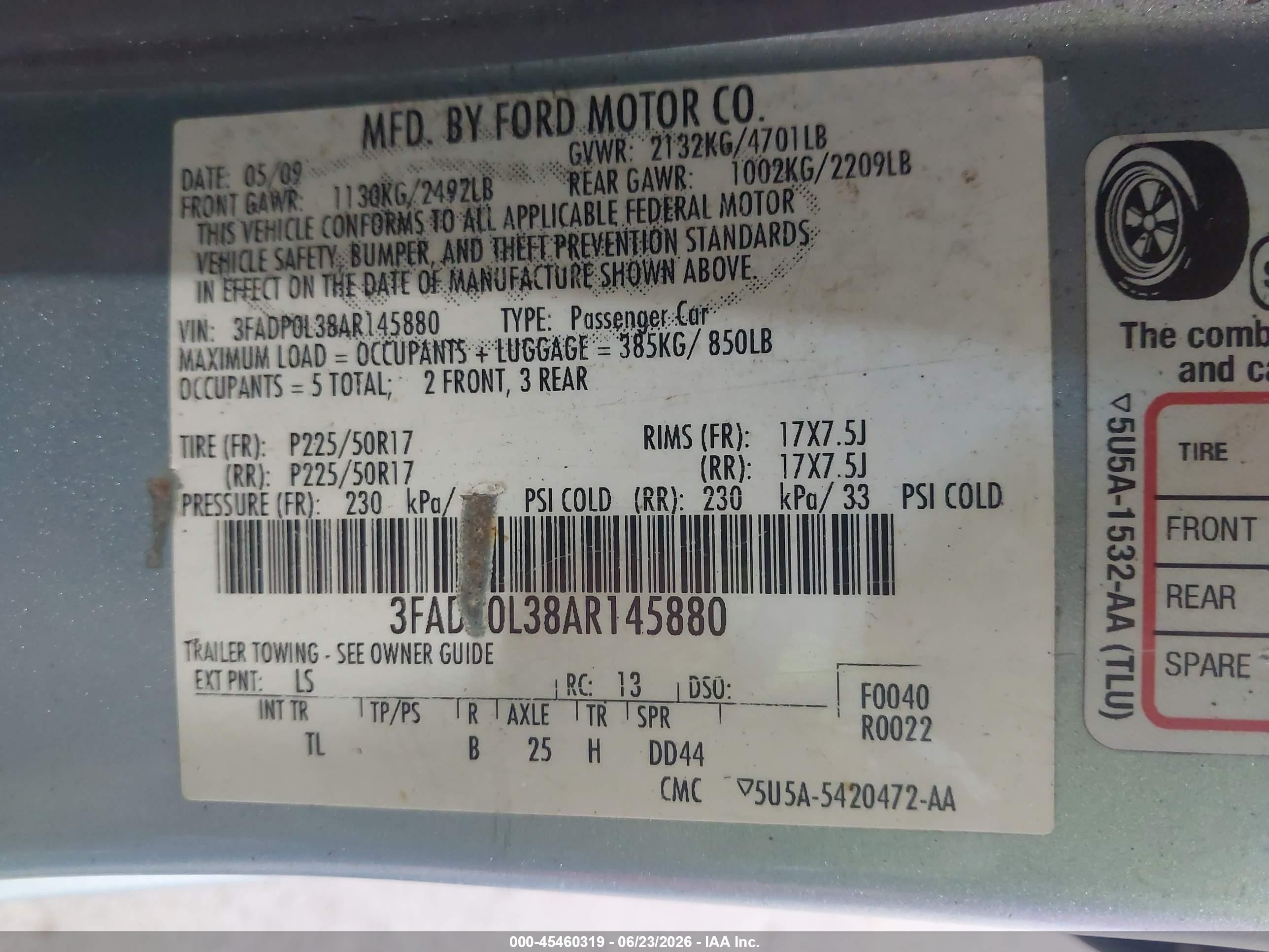 2010 Ford Fusion Hybrid   Light Blue vin: 3FADP0L38AR145880