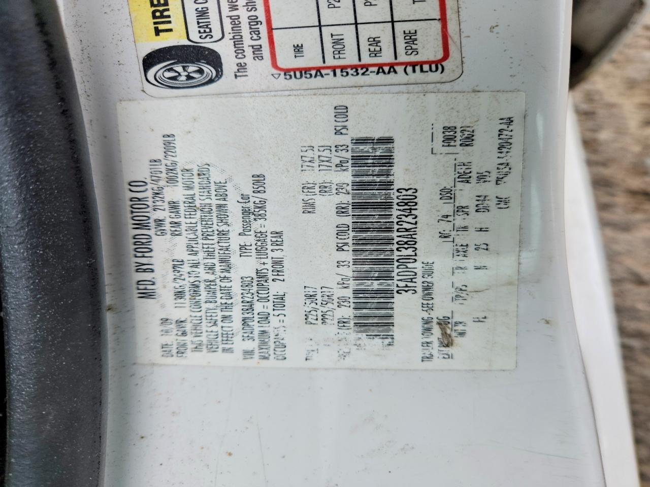 2010 Ford Fusion Hybrid White vin: 3FADP0L38AR234803