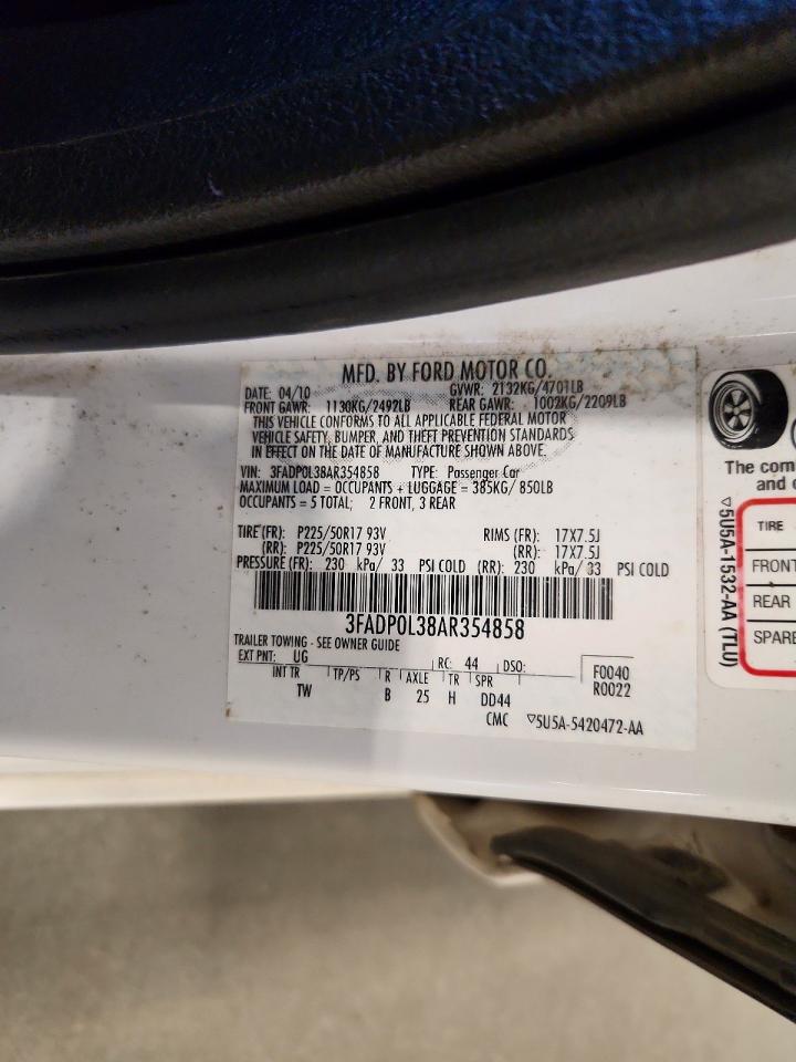 2010 Ford Fusion Hybrid Белый vin: 3FADP0L38AR354858