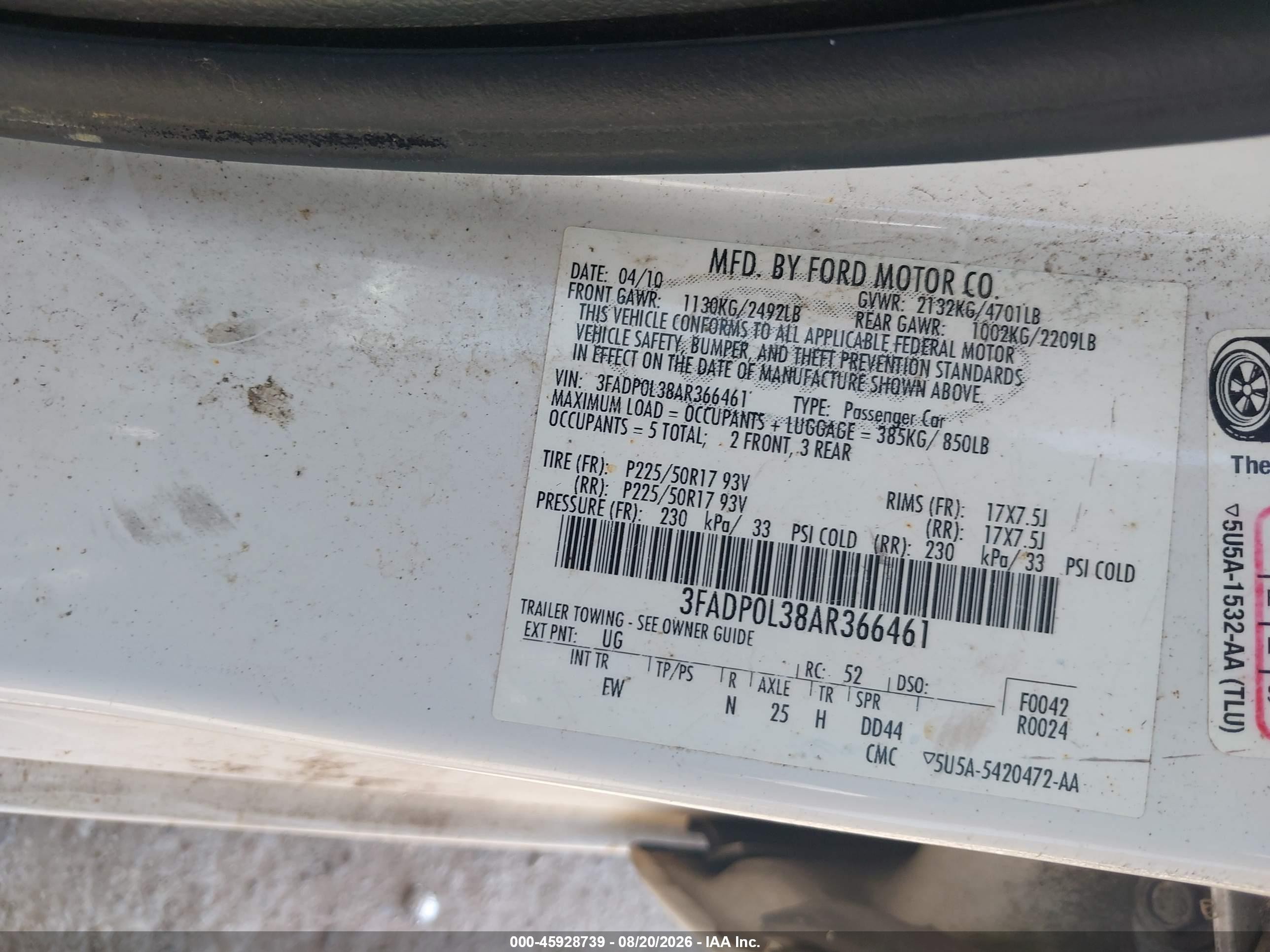 2010 Ford Fusion Hybrid   White vin: 3FADP0L38AR366461