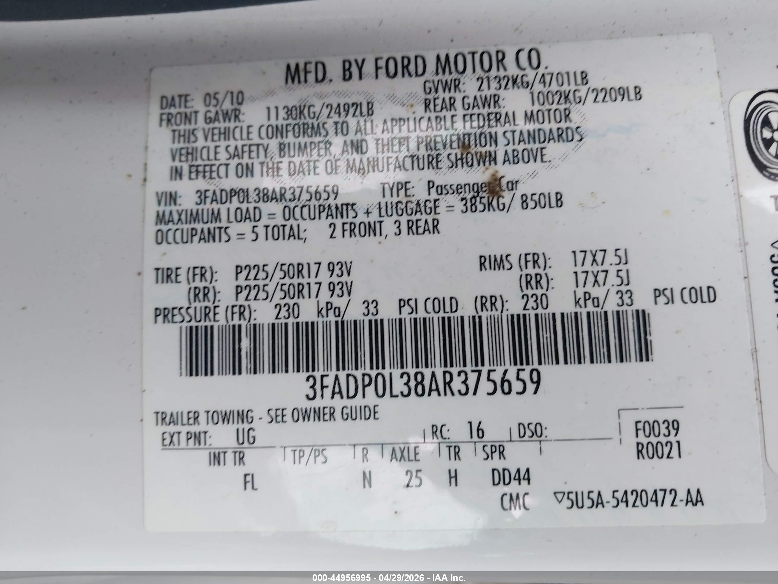 2010 Ford Fusion Hybrid   White vin: 3FADP0L38AR375659