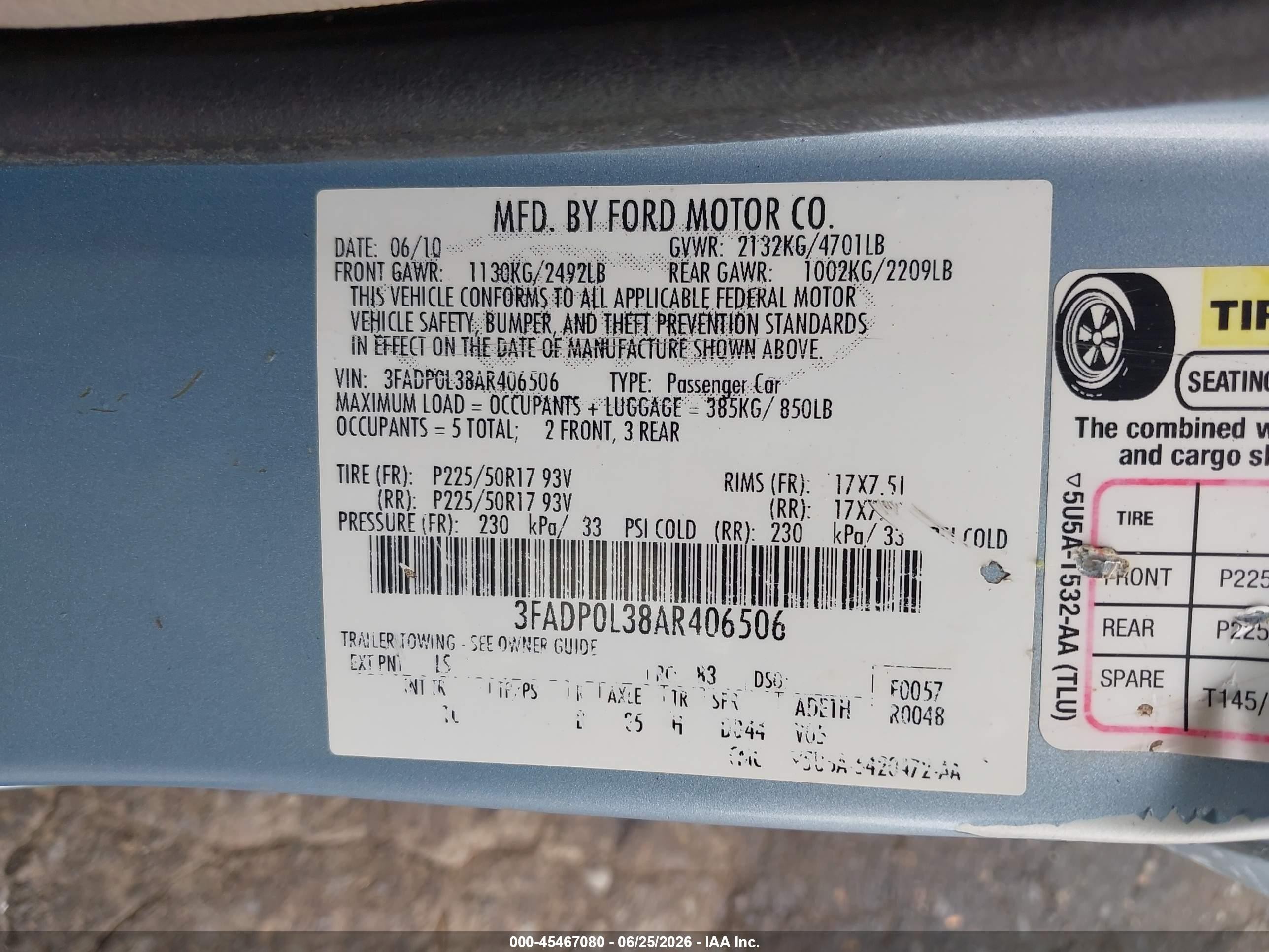 2010 Ford Fusion Hybrid   Light Blue vin: 3FADP0L38AR406506