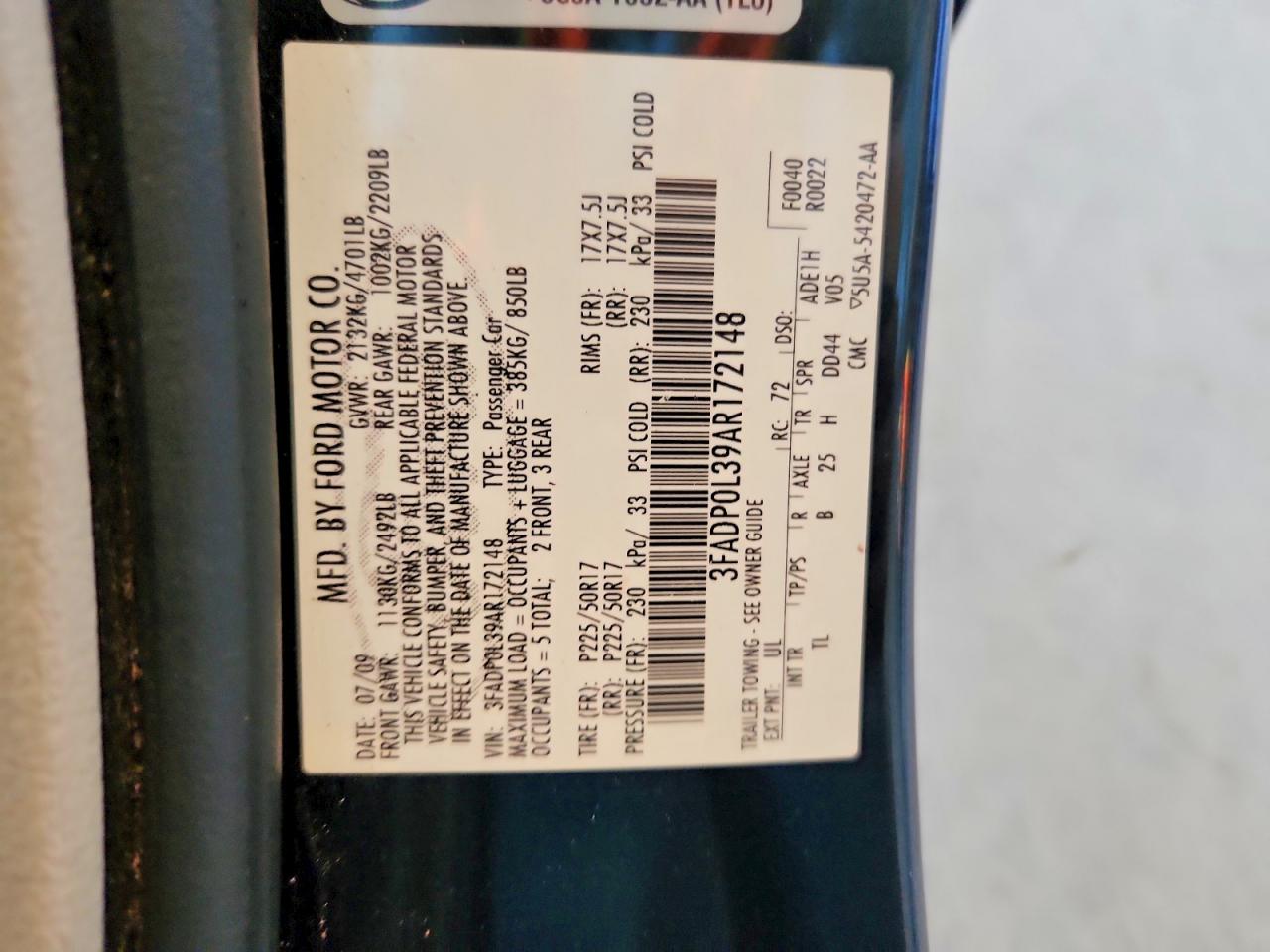 2010 Ford Fusion Hybrid Charcoal vin: 3FADP0L39AR172148