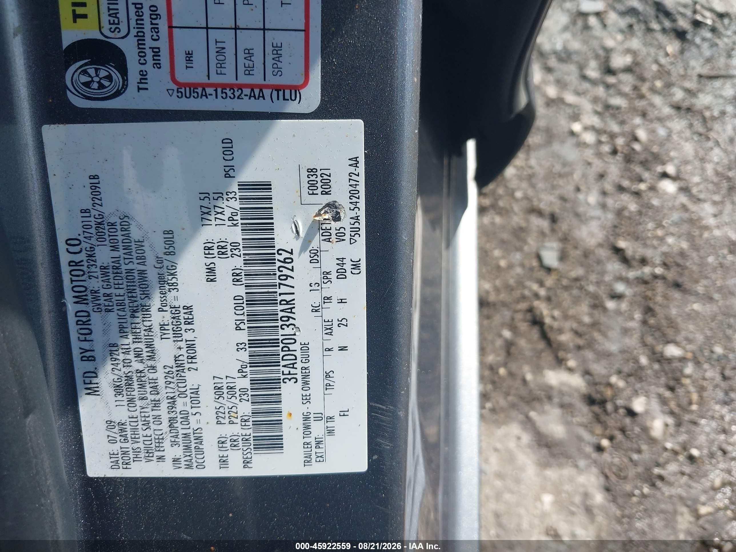 2010 Ford Fusion Hybrid Gray vin: 3FADP0L39AR179262