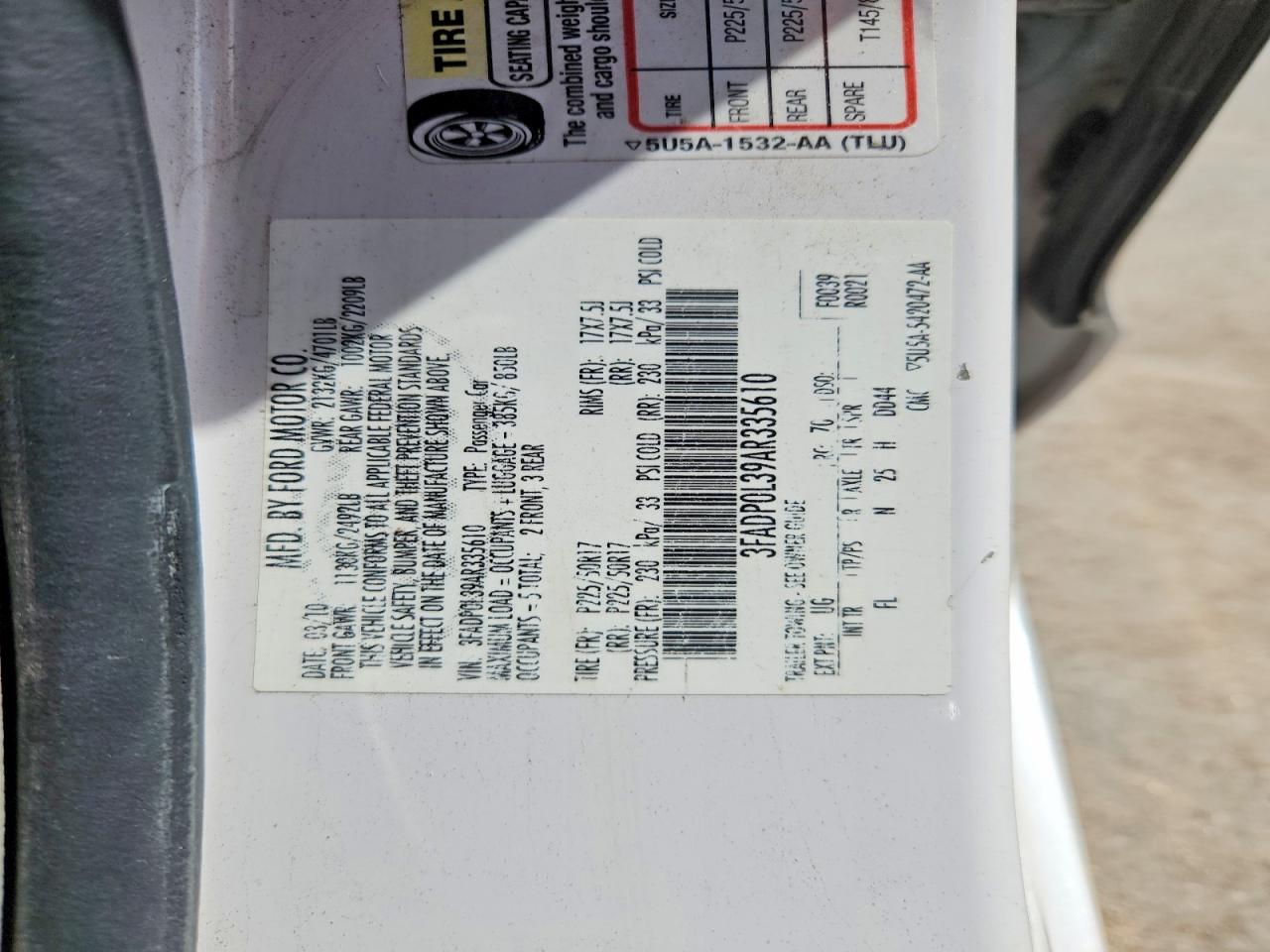 2010 Ford Fusion Hybrid White vin: 3FADP0L39AR335610