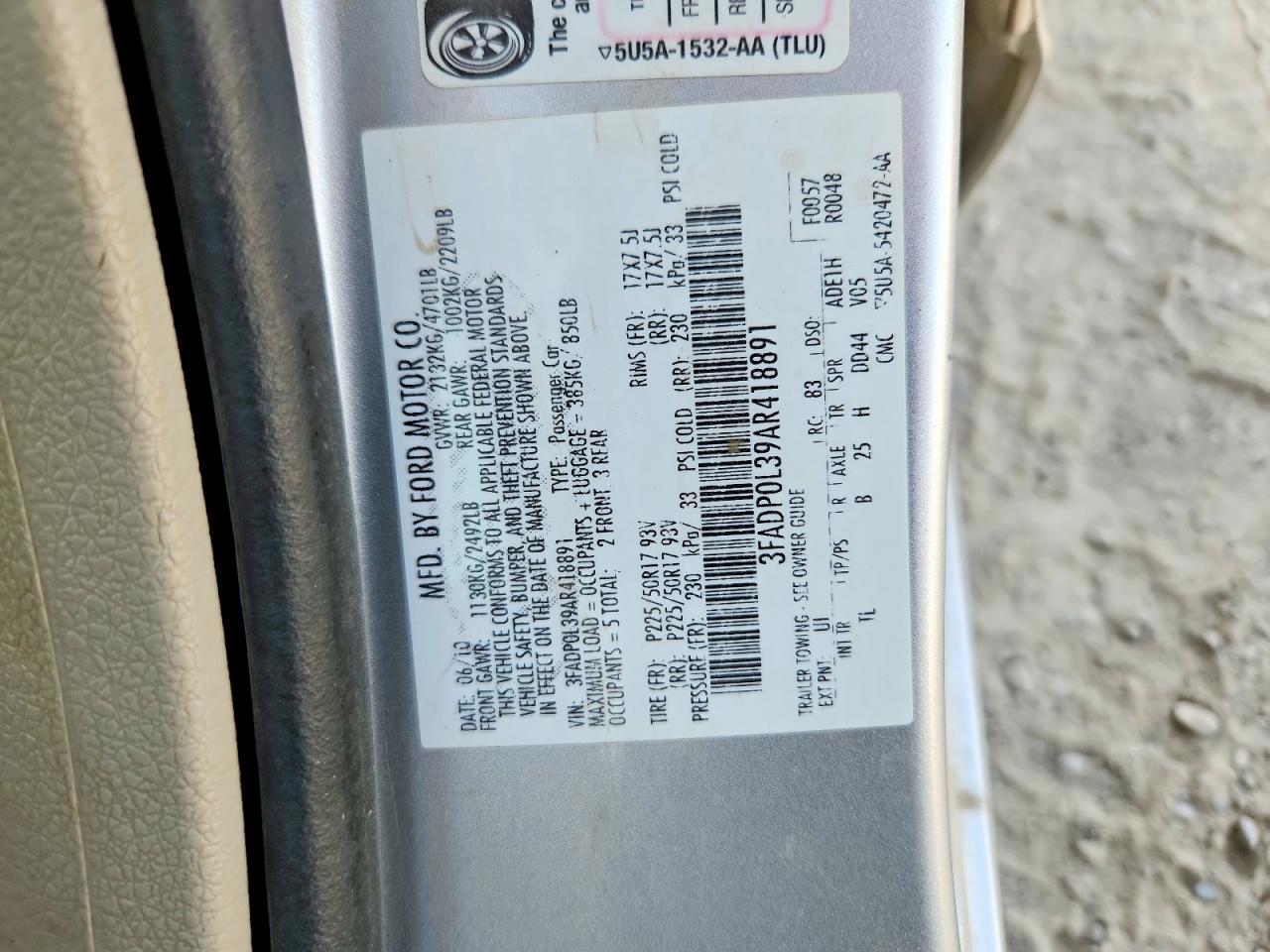 2010 Ford Fusion Hybrid Silver vin: 3FADP0L39AR418891
