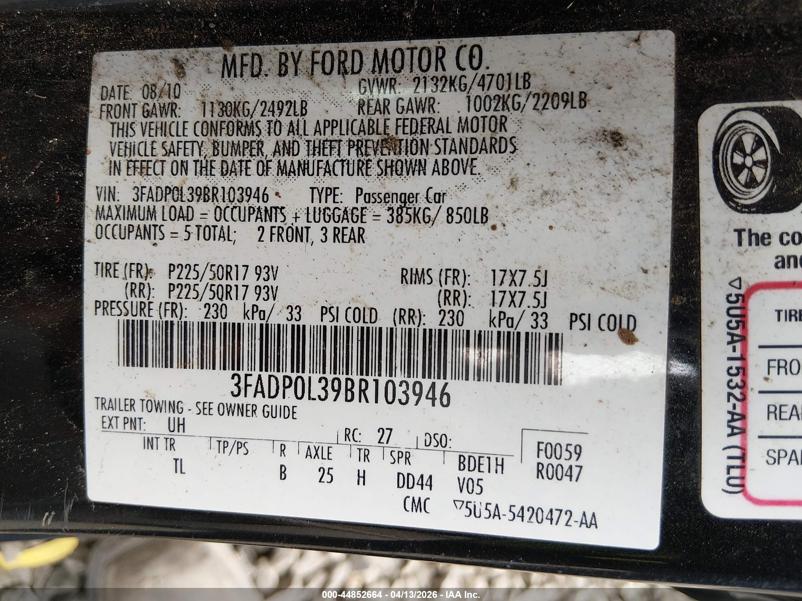 2011 Ford Fusion Hybrid   Black vin: 3FADP0L39BR103946