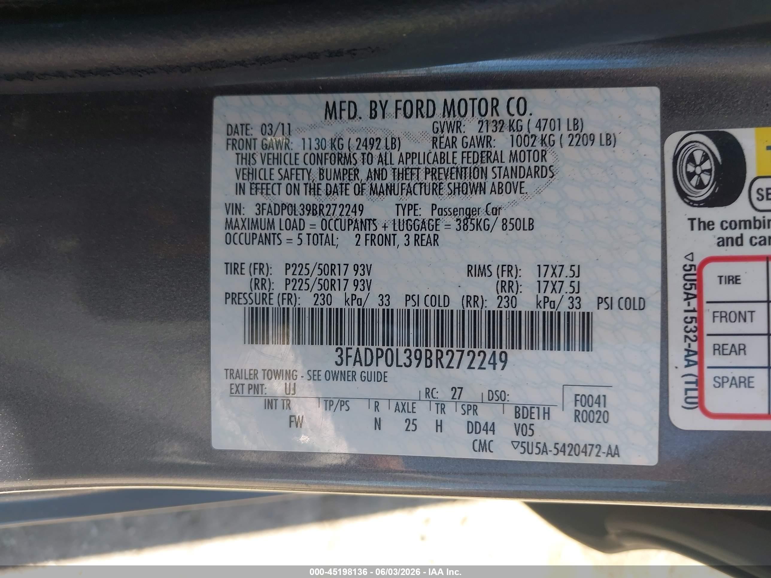2011 Ford Fusion Hybrid   Gray vin: 3FADP0L39BR272249
