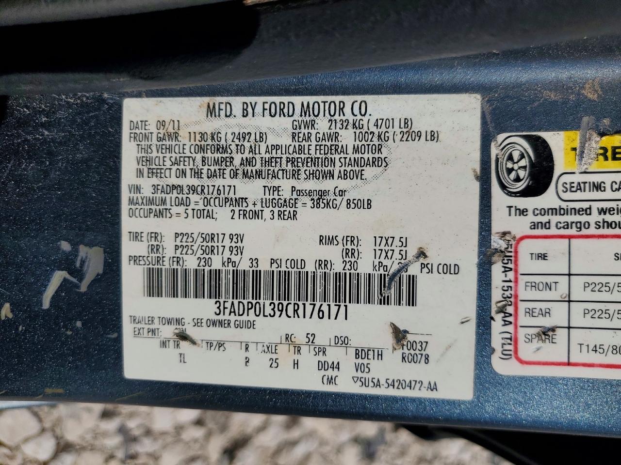 2012 Ford Fusion Hybrid Blue vin: 3FADP0L39CR176171