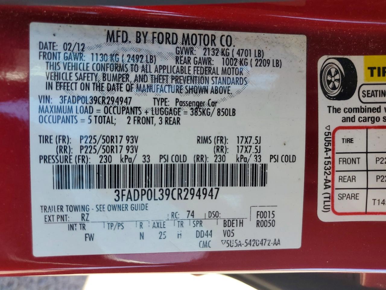 2012 Ford Fusion Hybrid Red vin: 3FADP0L39CR294947