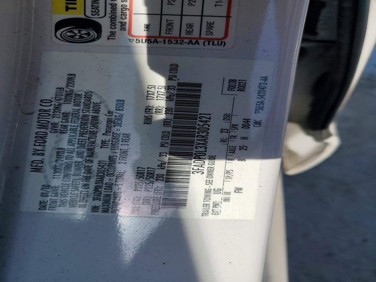 2010 Ford Fusion Hybrid White vin: 3FADP0L3XAR305421