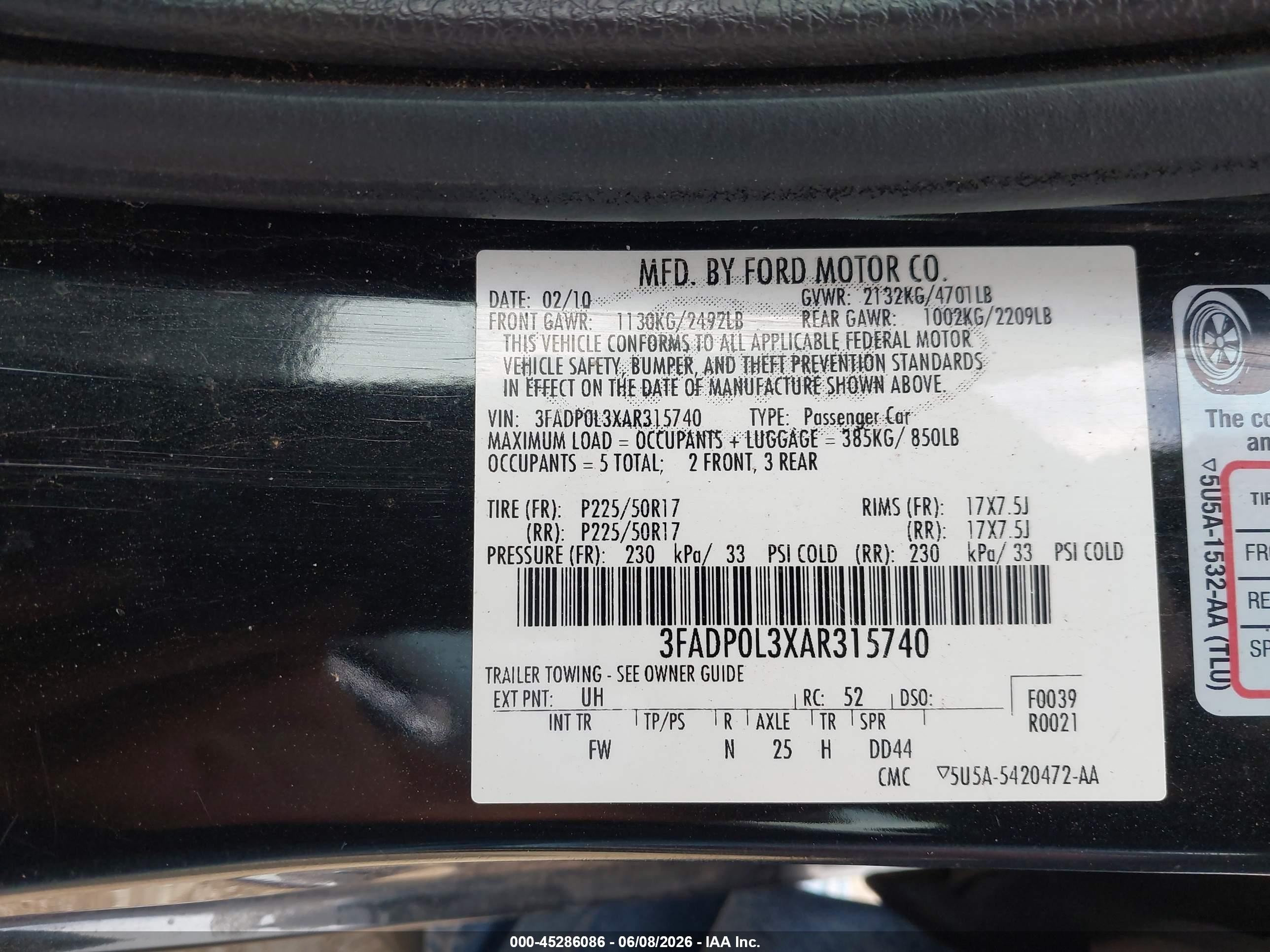 2010 Ford Fusion Hybrid Black vin: 3FADP0L3XAR315740