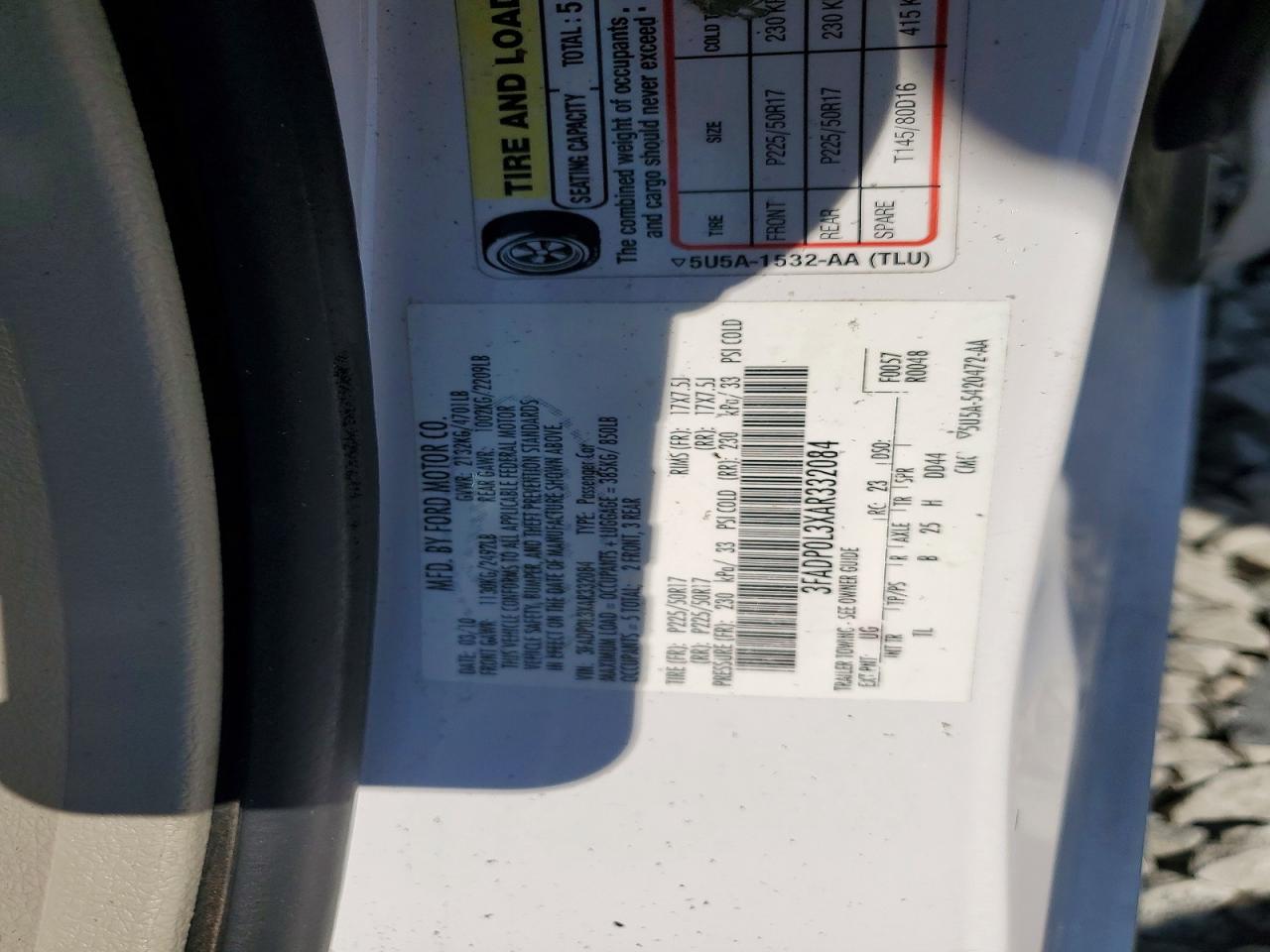 2010 Ford Fusion Hybrid White vin: 3FADP0L3XAR332084