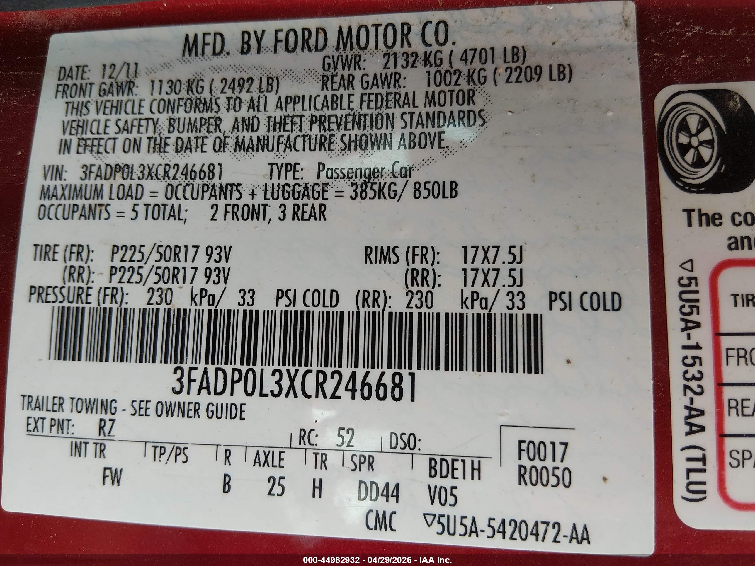 2012 Ford Fusion Hybrid   Red vin: 3FADP0L3XCR246681