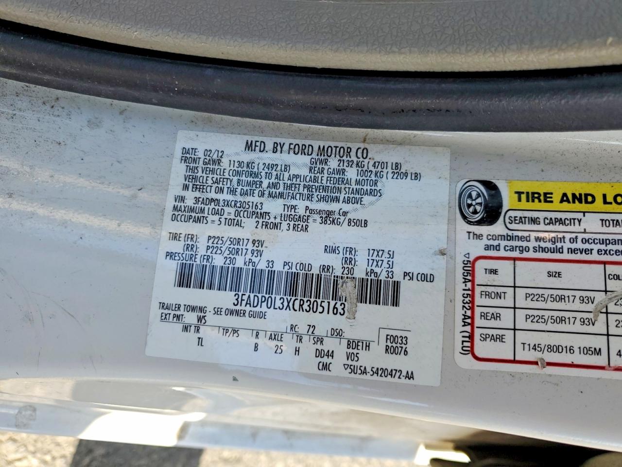 2012 Ford Fusion Hybrid White vin: 3FADP0L3XCR305163