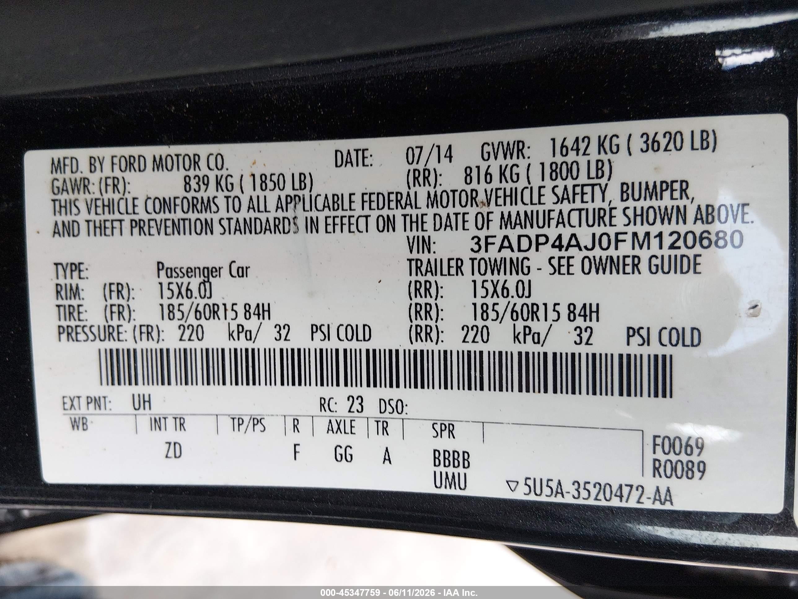2015 Ford Fiesta S Black vin: 3FADP4AJ0FM120680