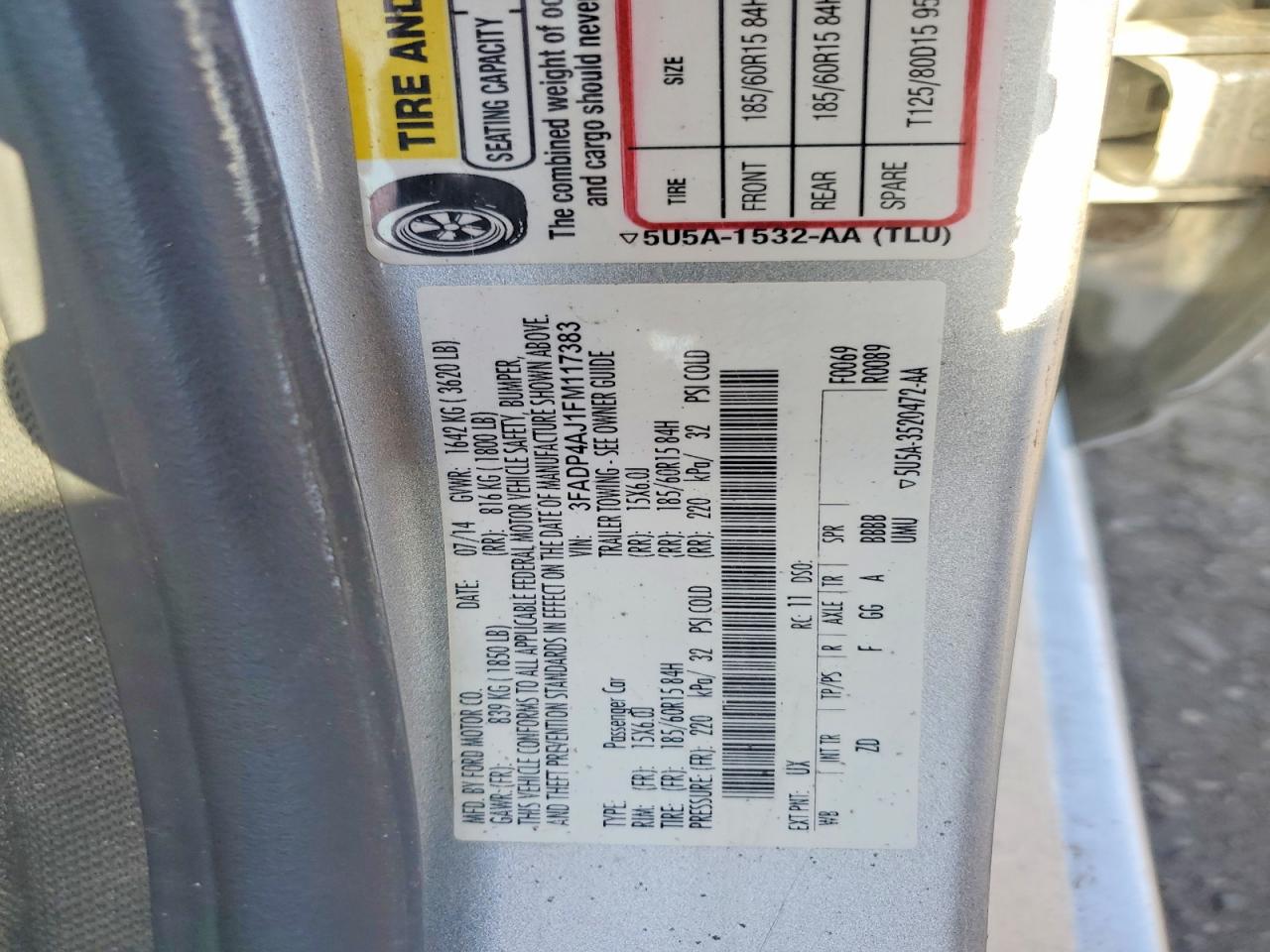 2015 Ford Fiesta S Silver vin: 3FADP4AJ1FM117383
