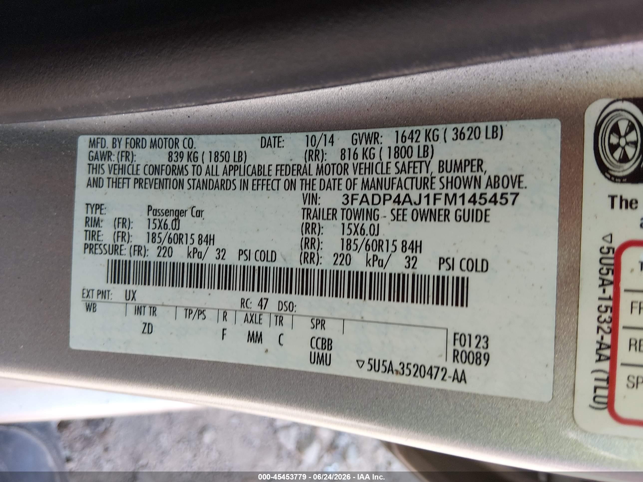 2015 Ford Fiesta S Silver vin: 3FADP4AJ1FM145457