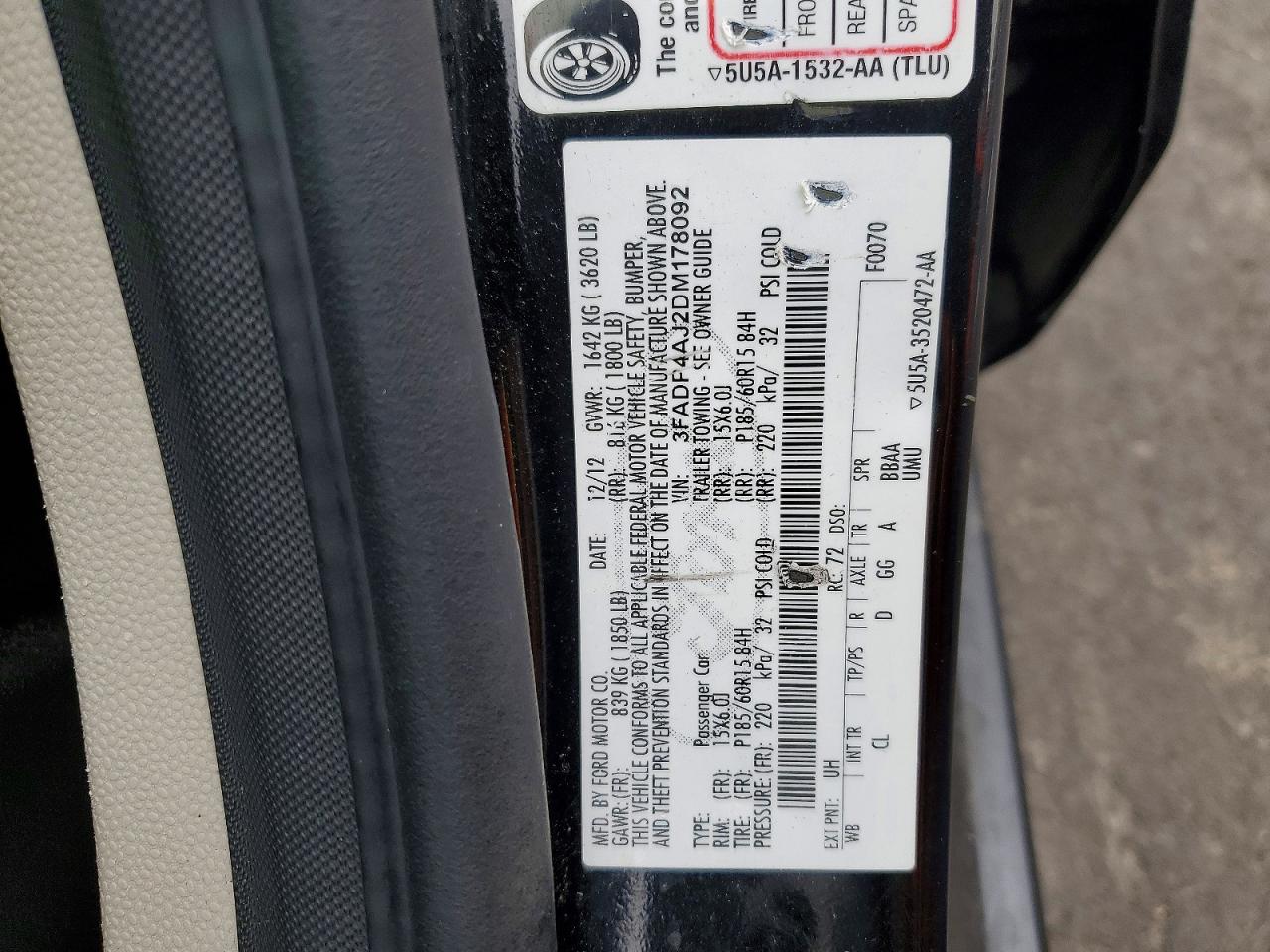 2013 Ford Fiesta S Black vin: 3FADP4AJ2DM178092