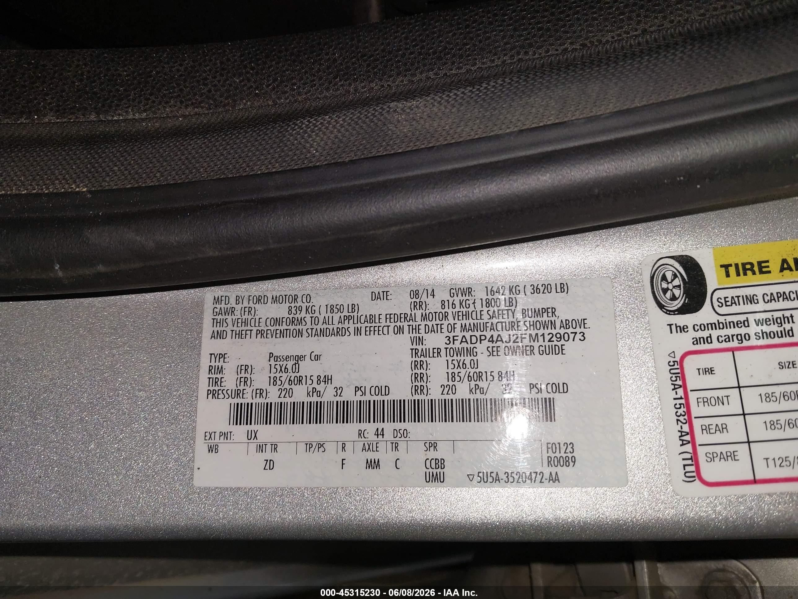 2015 Ford Fiesta S Silver vin: 3FADP4AJ2FM129073