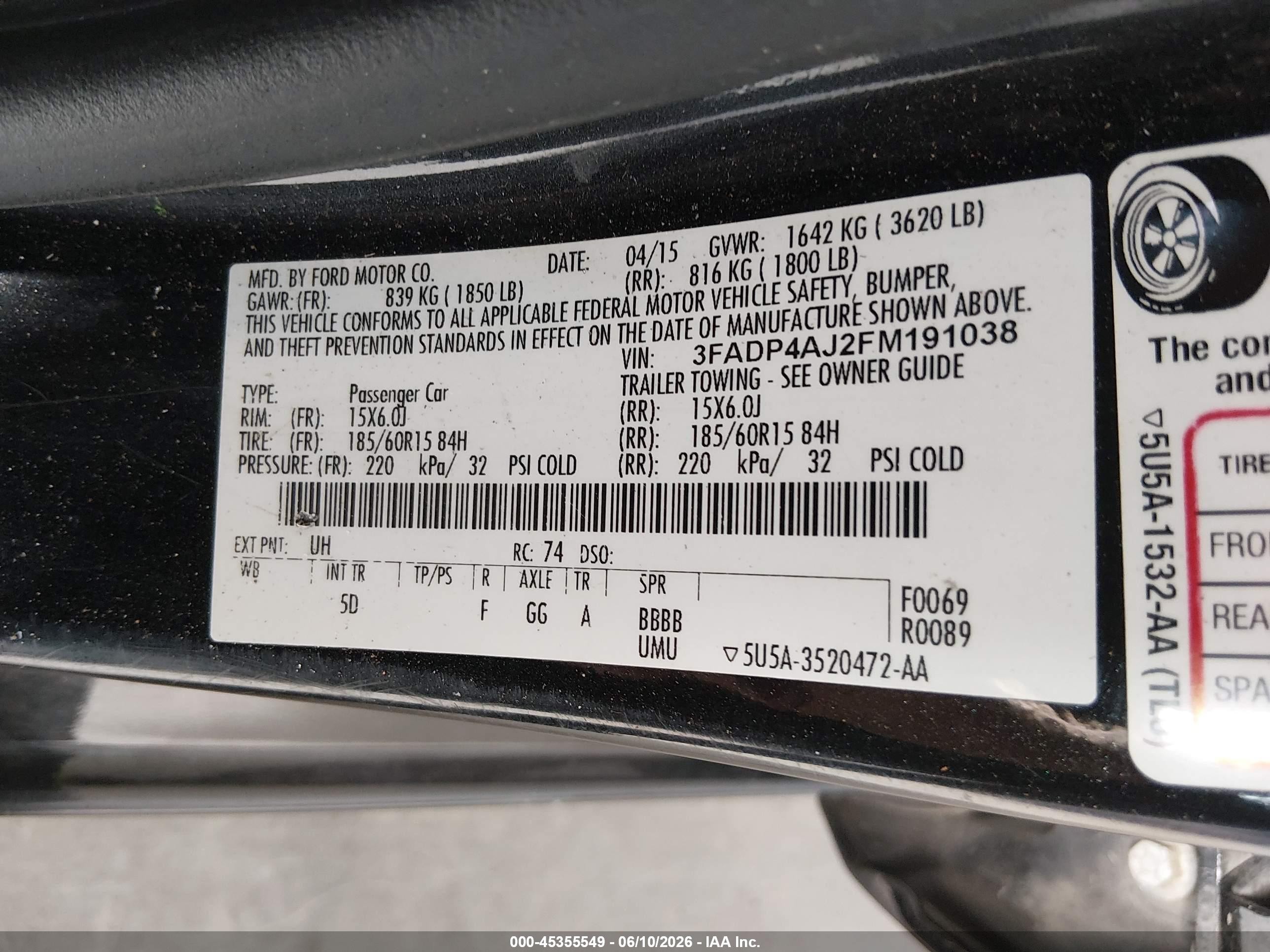 2015 Ford Fiesta S Black vin: 3FADP4AJ2FM191038