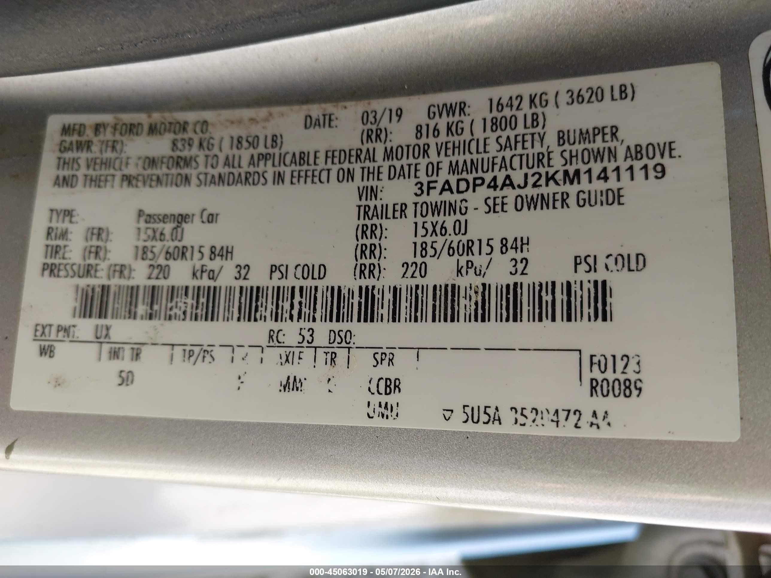 2019 Ford Fiesta S Silver vin: 3FADP4AJ2KM141119
