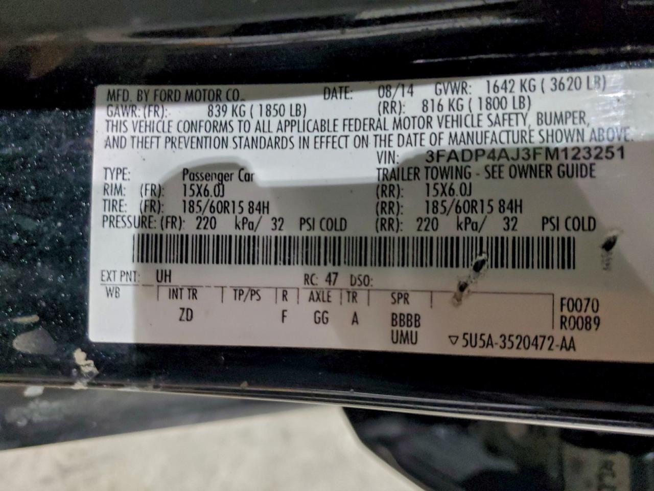 2015 Ford Fiesta S Black vin: 3FADP4AJ3FM123251