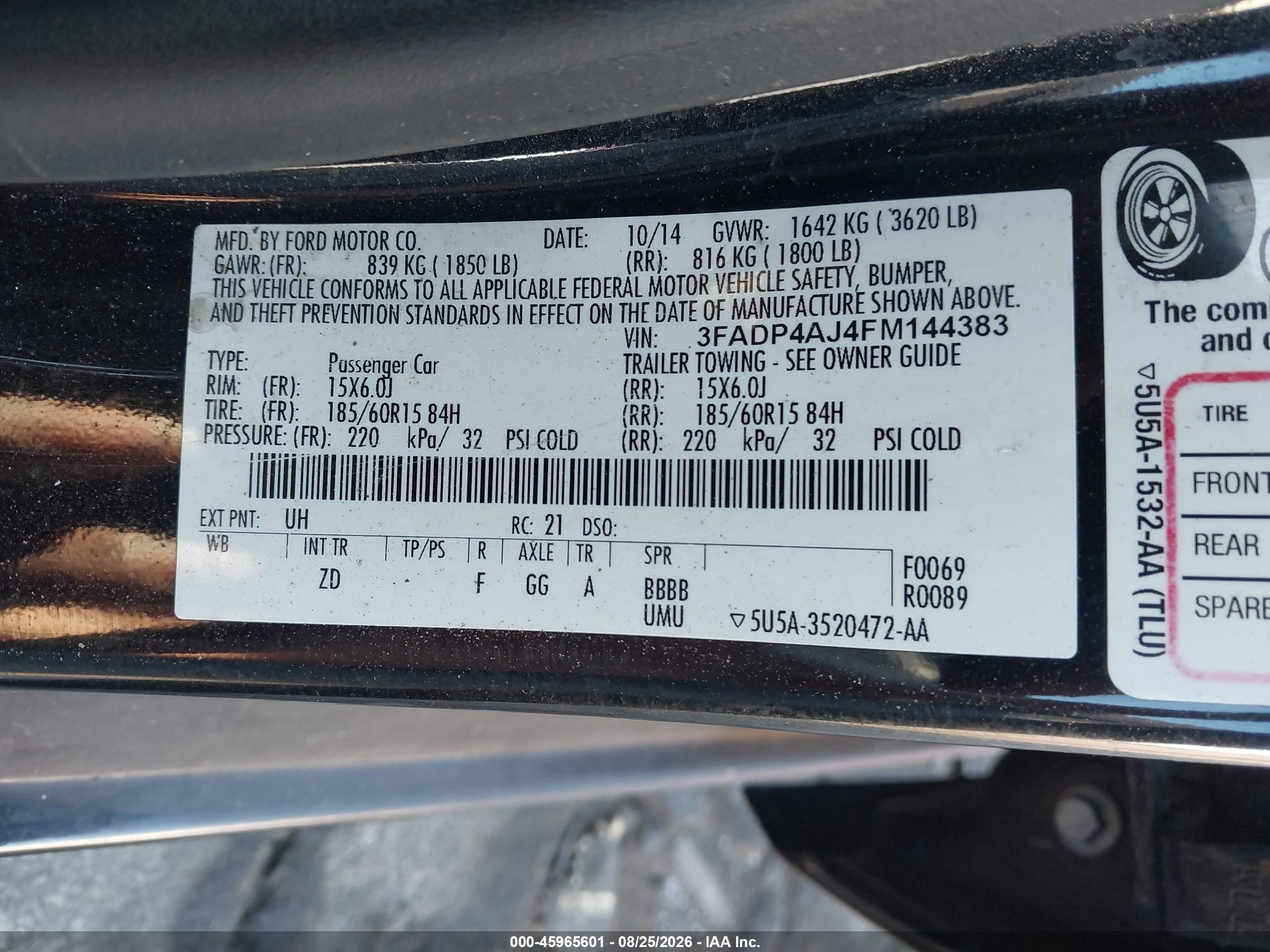 2015 Ford Fiesta S Black vin: 3FADP4AJ4FM144383