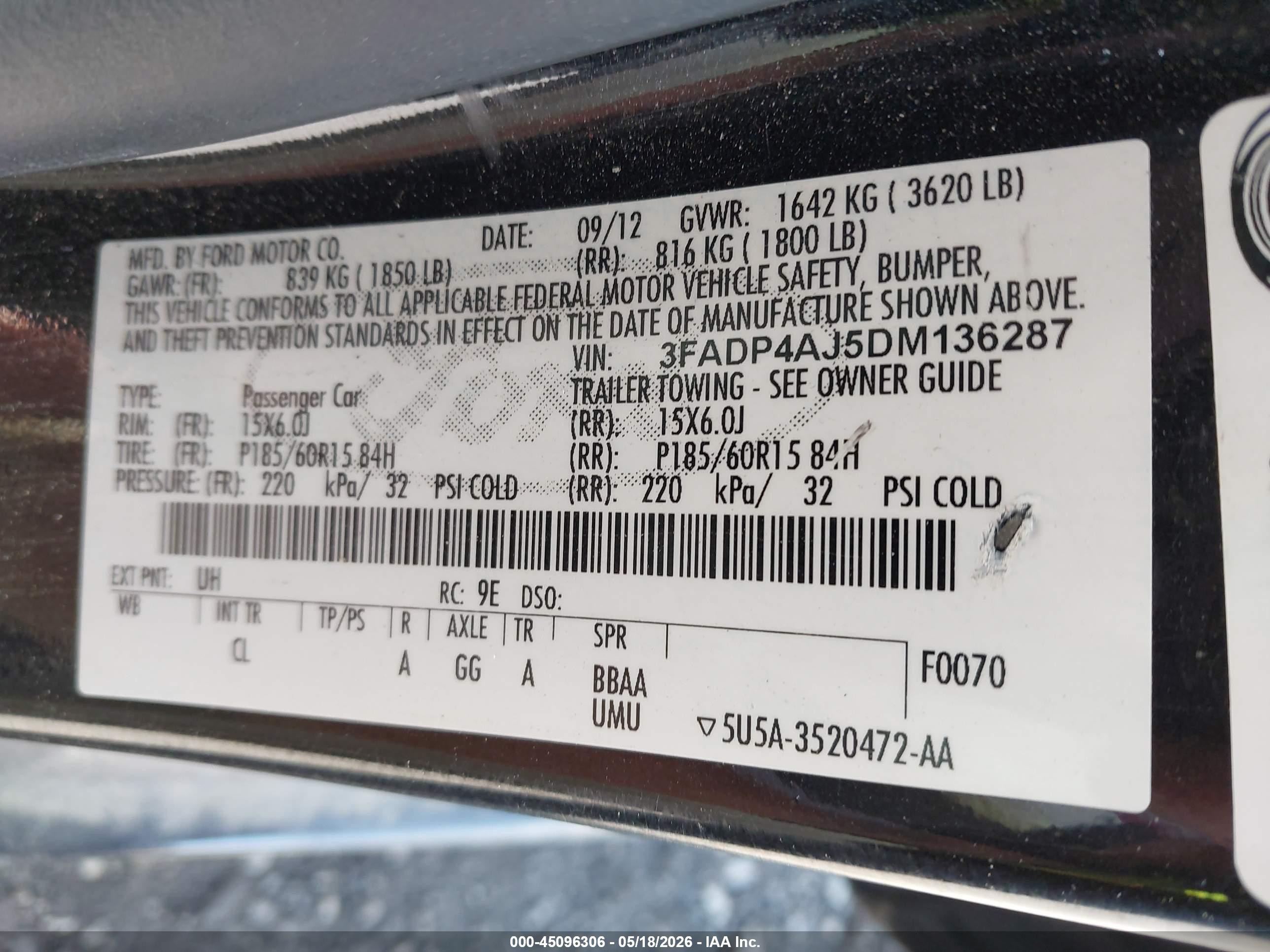 2013 Ford Fiesta S Black vin: 3FADP4AJ5DM136287