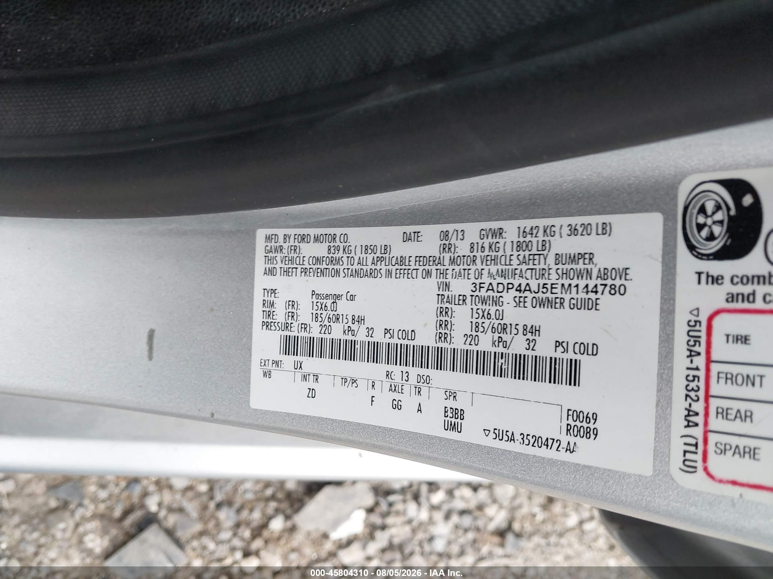 2014 Ford Fiesta S Silver vin: 3FADP4AJ5EM144780